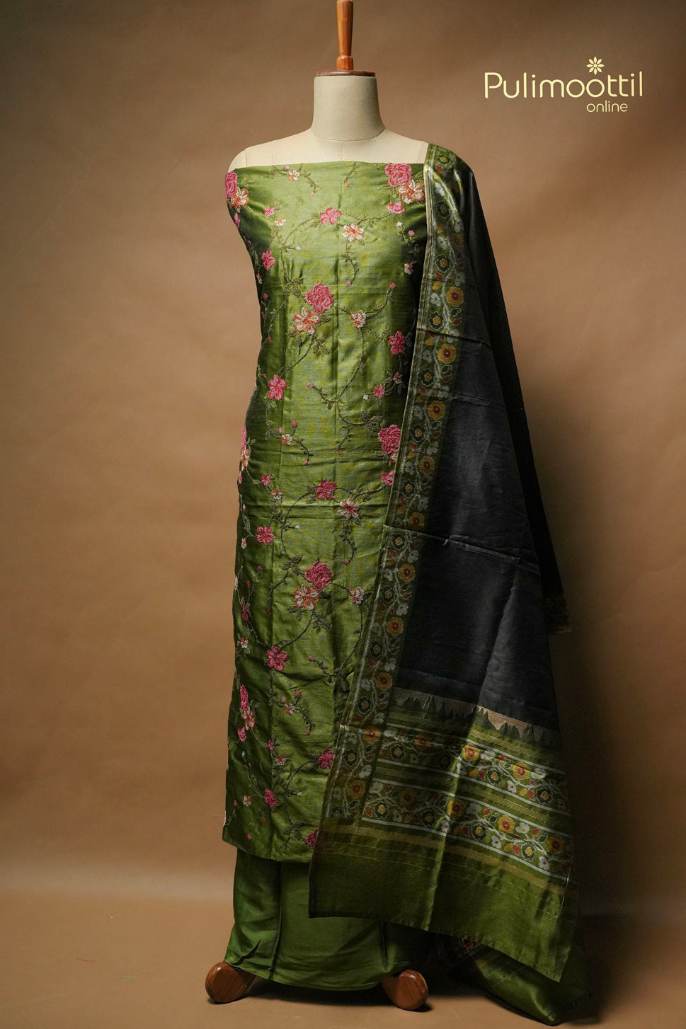 Light Green Semi Tussar Unstitched Salwar Set