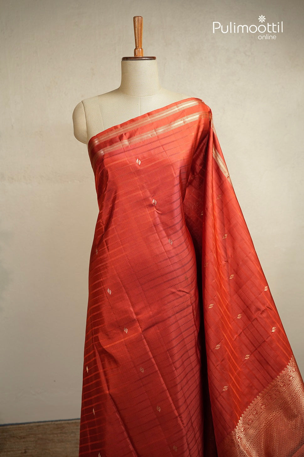 Brick Red Colour Kanchipuram Designer Saree