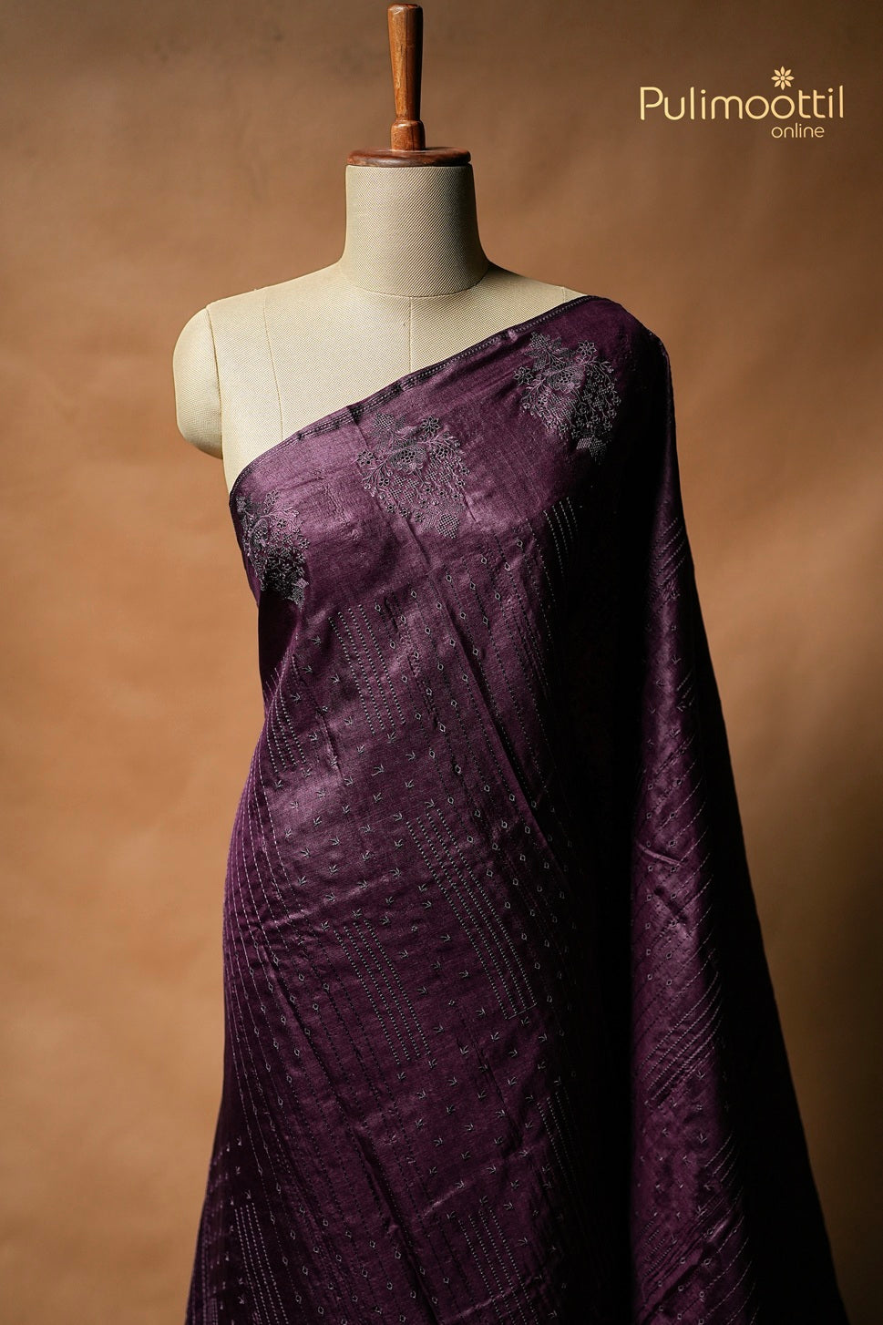 Dark Purple Colour Tussar Silk Saree