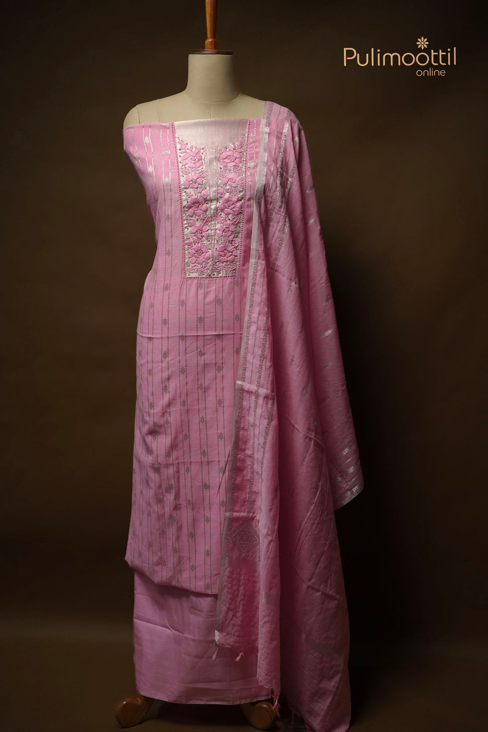 Baby Pink Semi Chanderi Unstitched Salwar Set