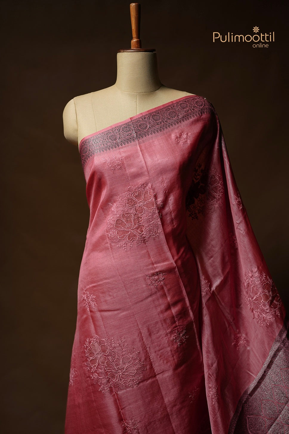 Pink Peach Colour Tussar Silk Saree