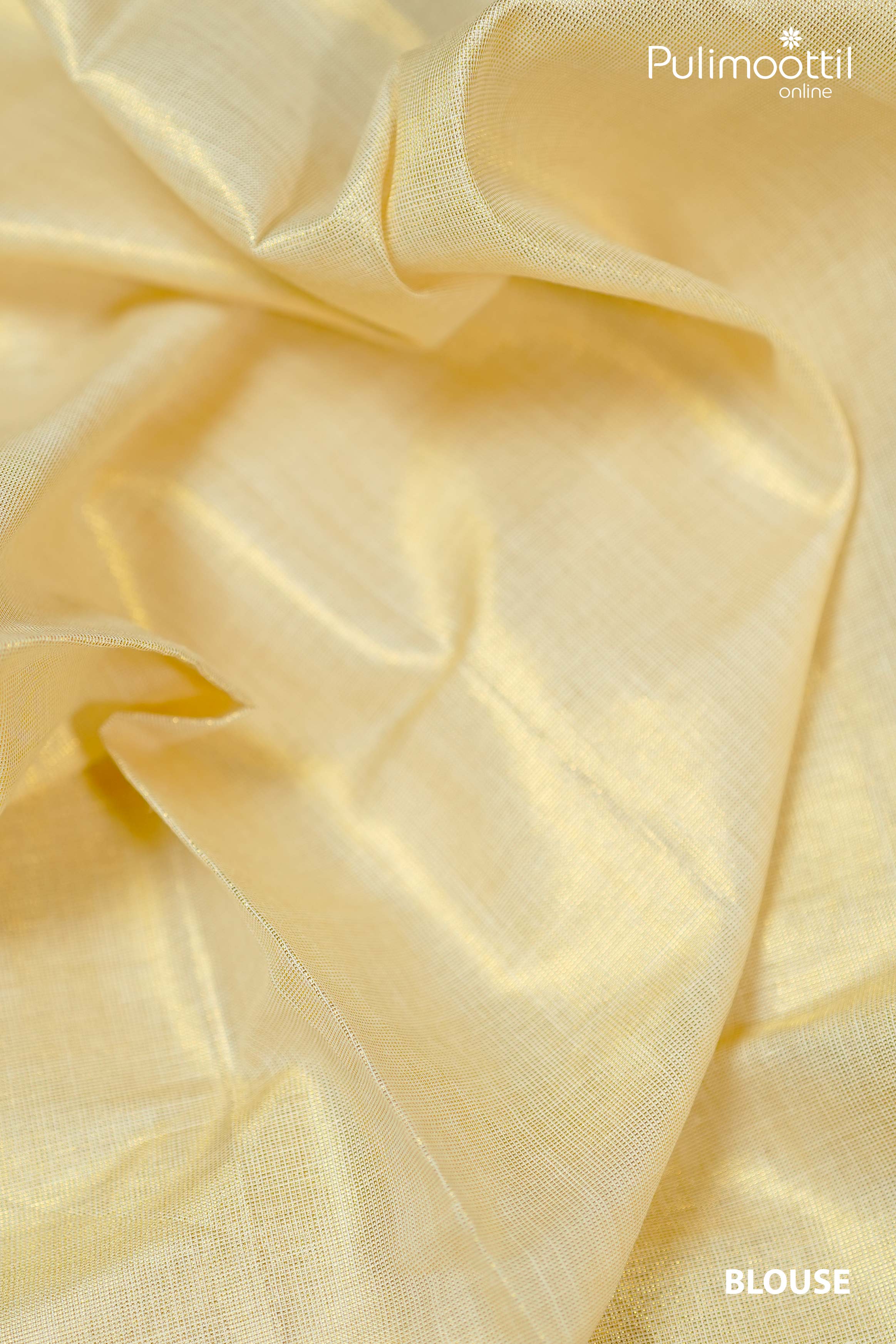 Off white plain blouse piece with golden tissue border – matching Kerala set saree blouse"