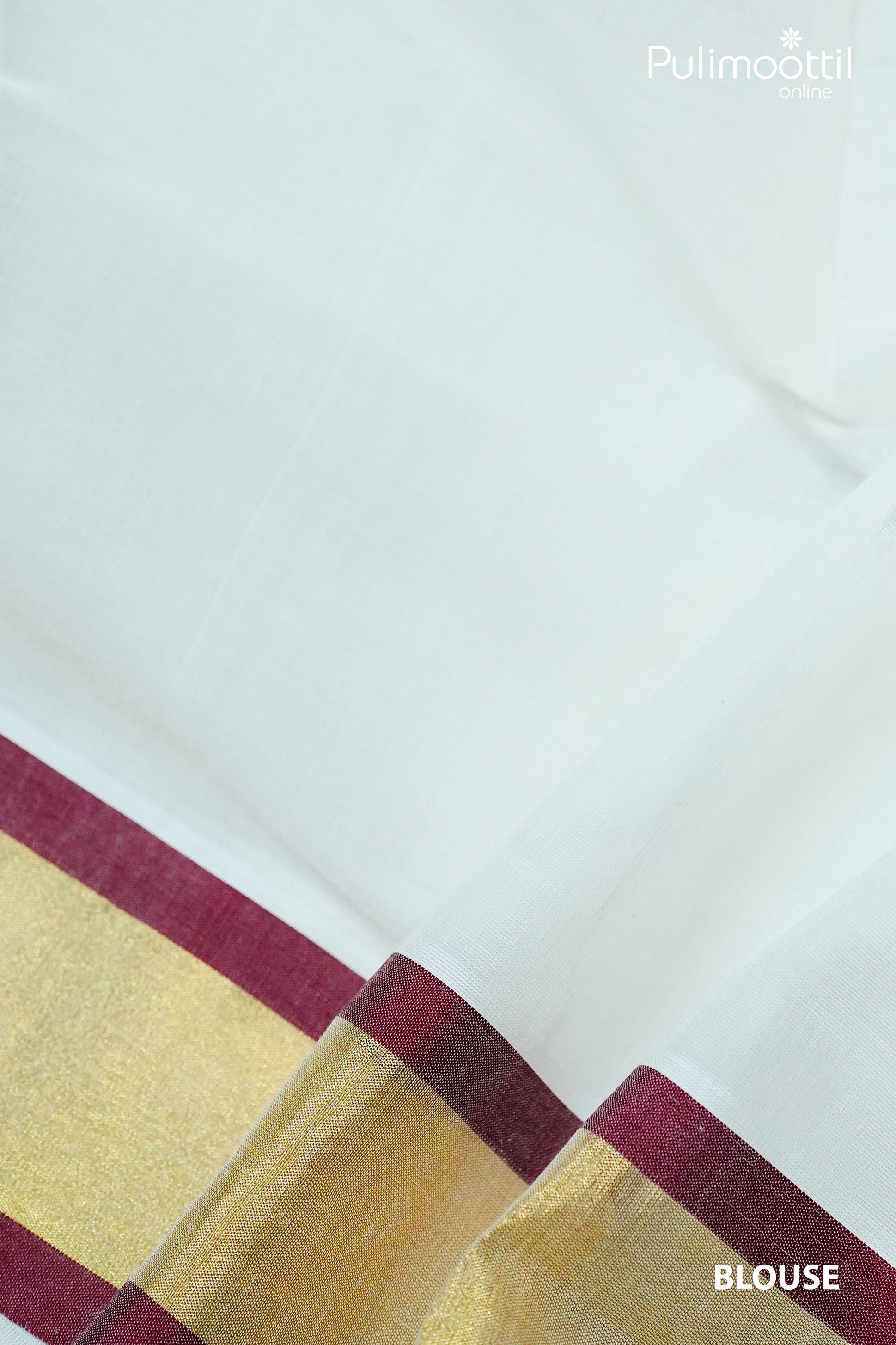 Plain blouse piece for Off White Kerala Set Saree with golden tissue border and maroon edging.