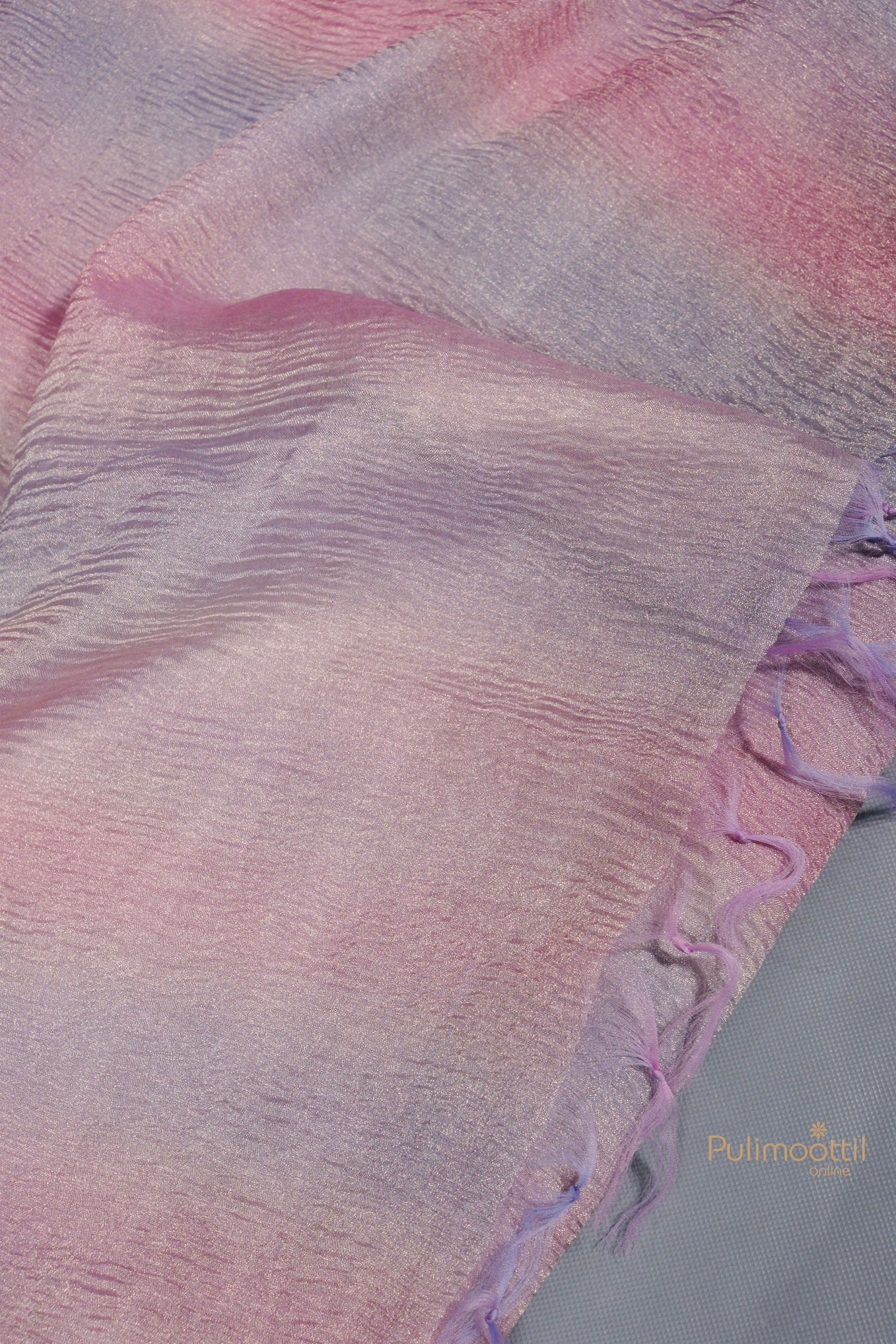 Ombre Dyed Multi Color Crushed Organza Saree