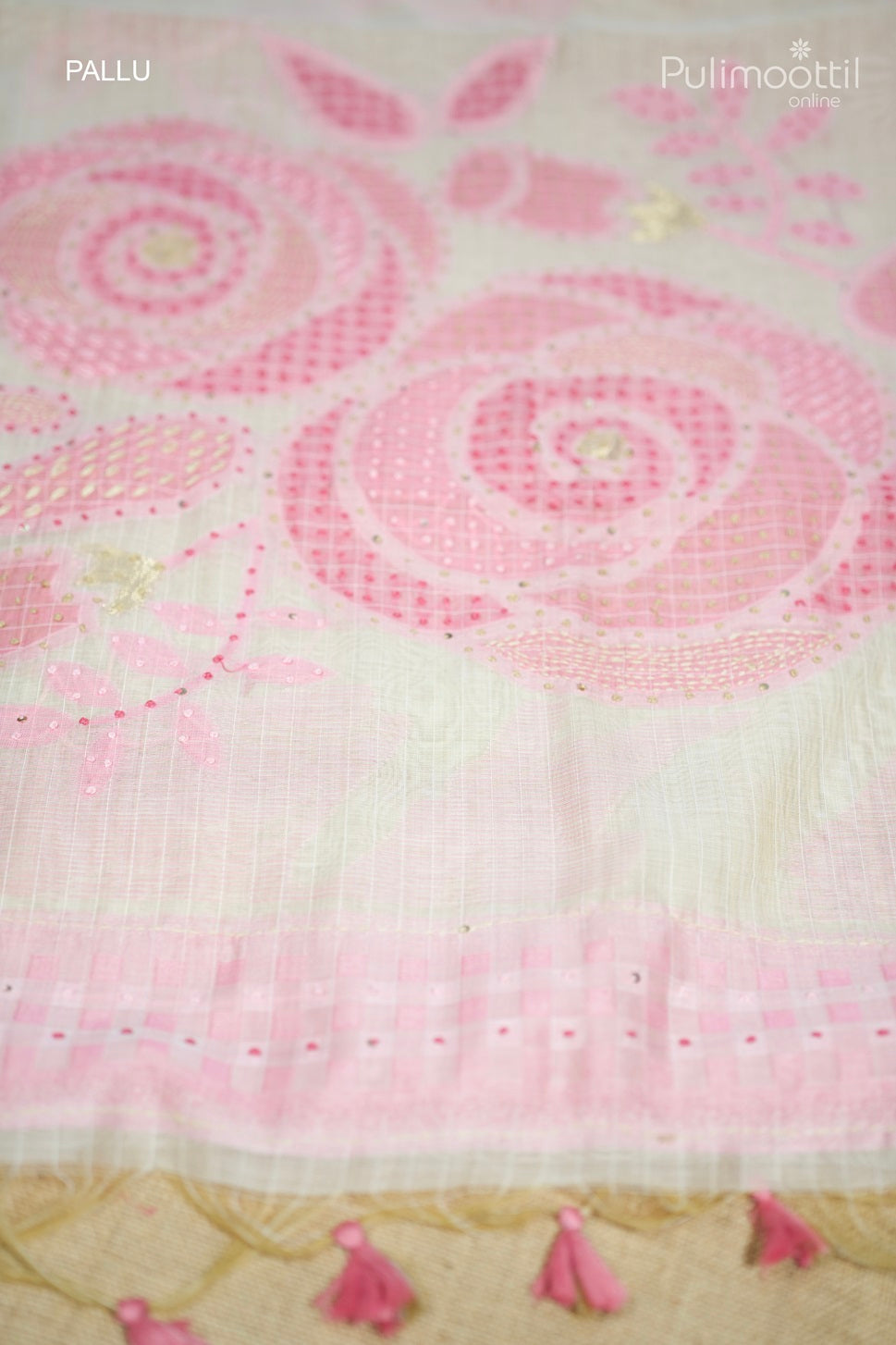 Sandal White Colour Hand Embroidery Fancy Saree