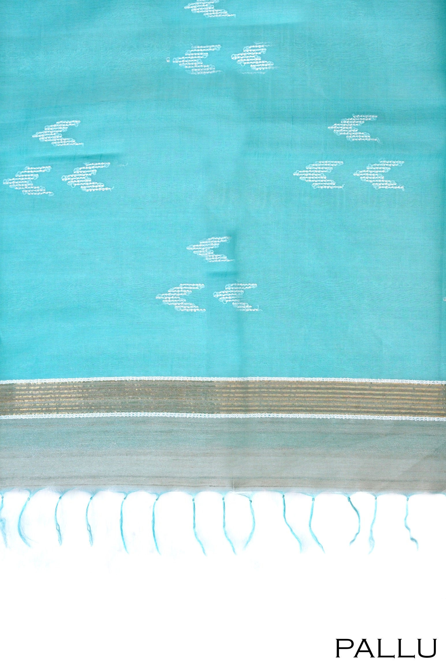 Teal blue color jute silk saree.