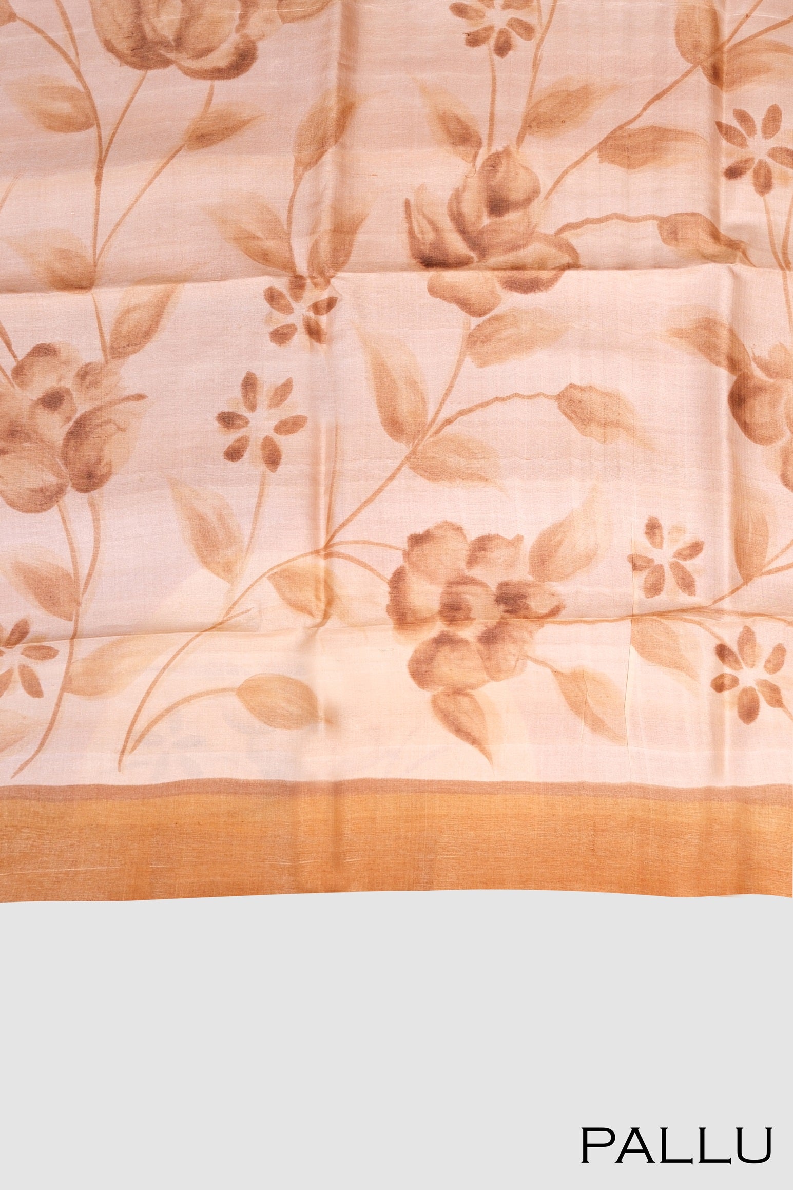 Light golden color printed Tusser silk saree.