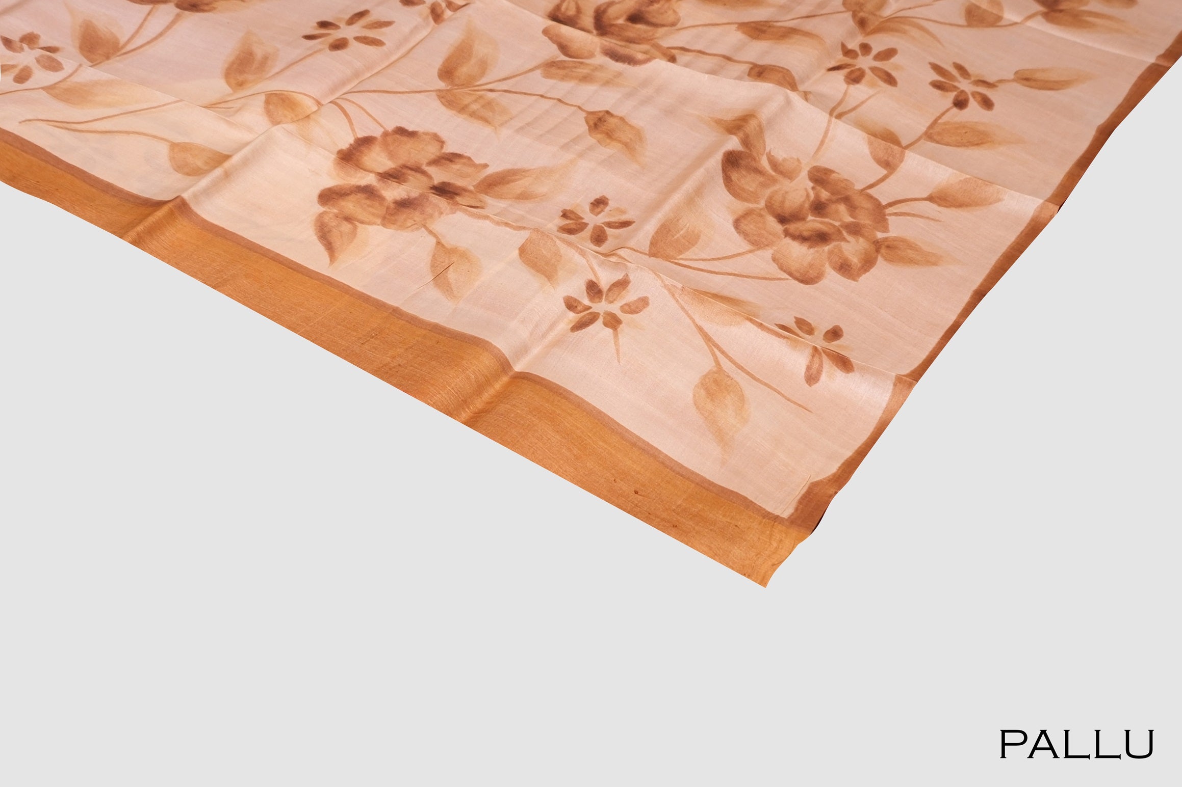 Light golden color printed Tusser silk saree.