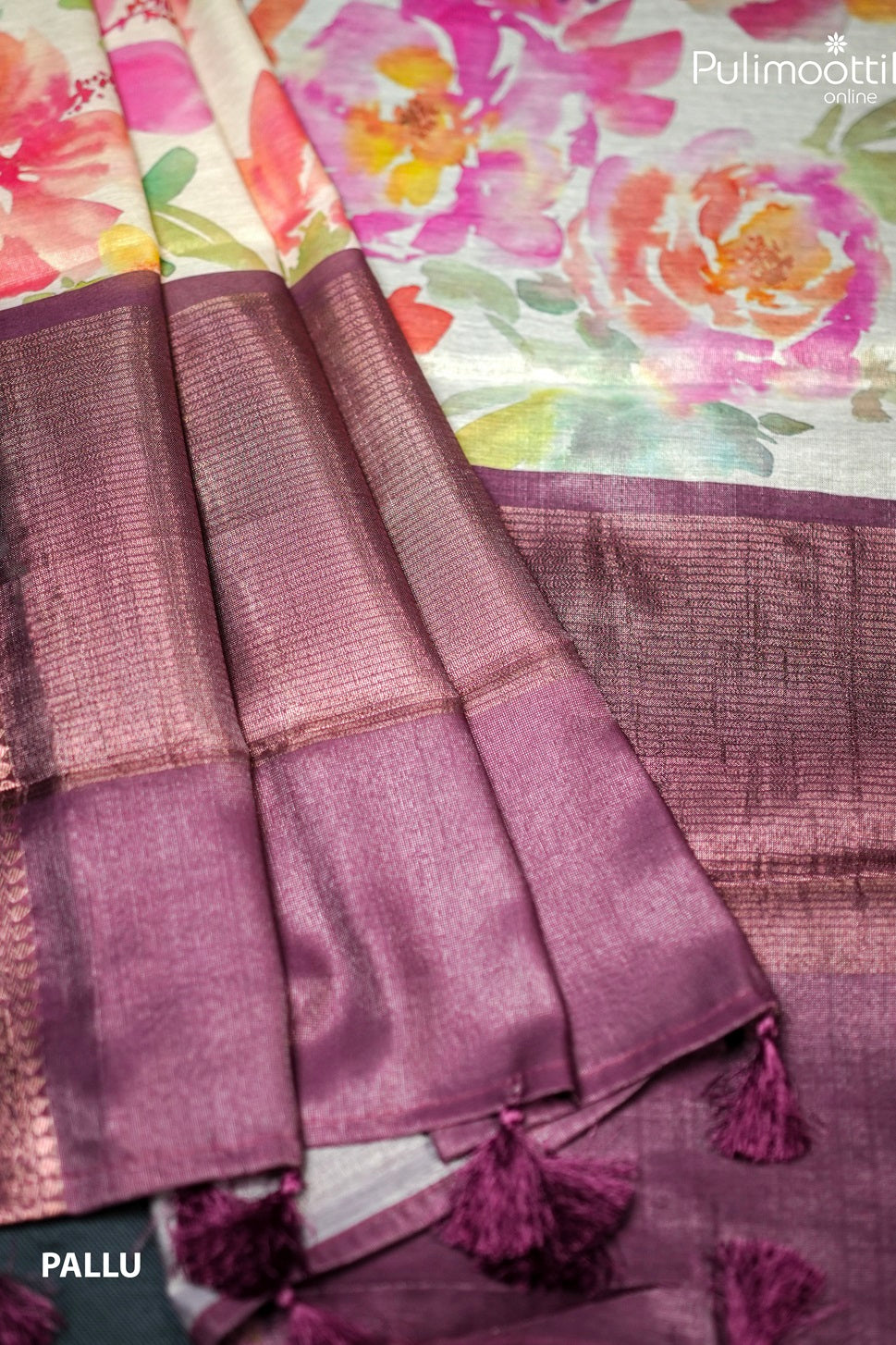 Kerala Tissue Floral Print Fancy Saree.