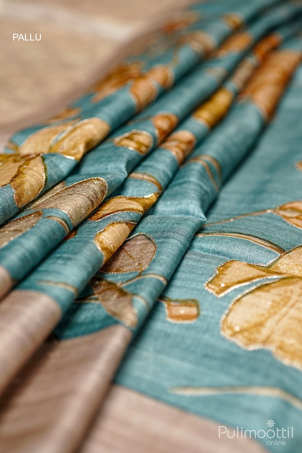 Teal Blue Colour Tussar Silk Saree.
