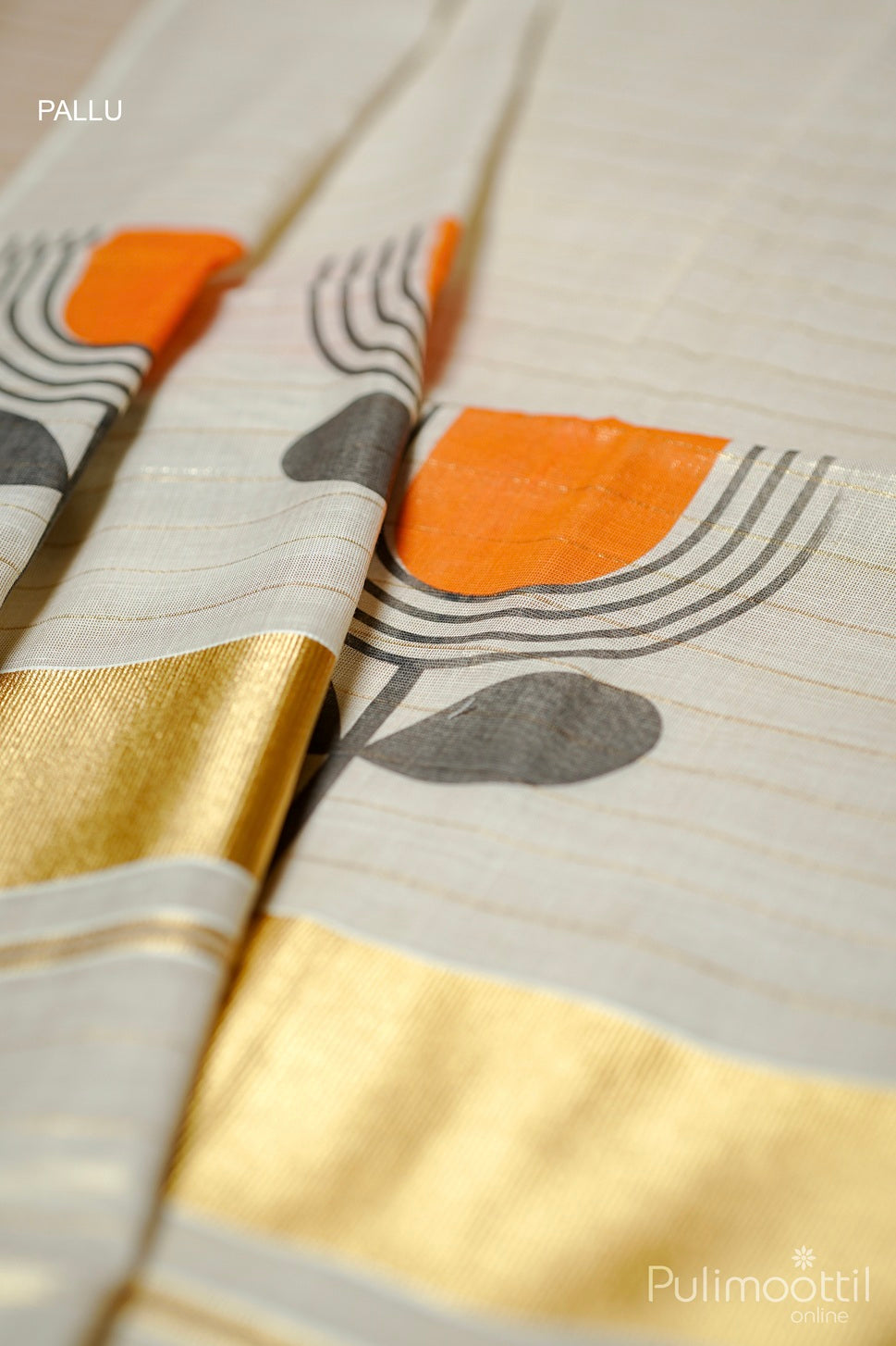 Kerala Golden Tissue Printed and Golden Striped Set Saree.
