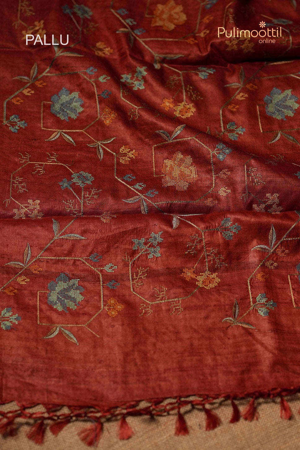 Brick Red Colour Jute Silk Saree