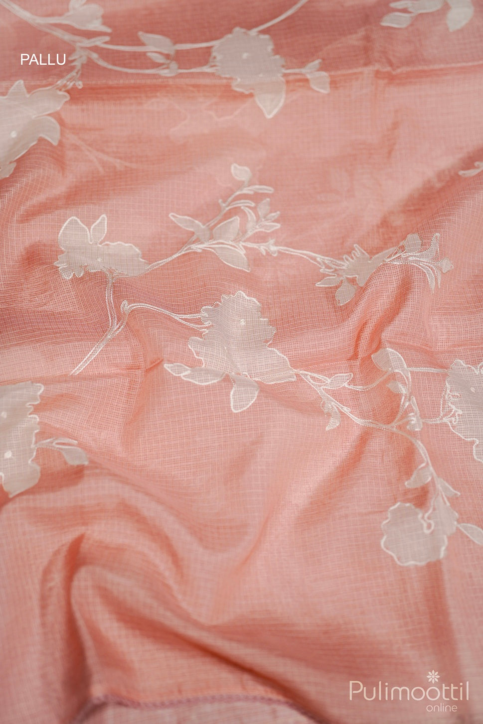 Light Peach Colour Netkottta Fancy Saree.