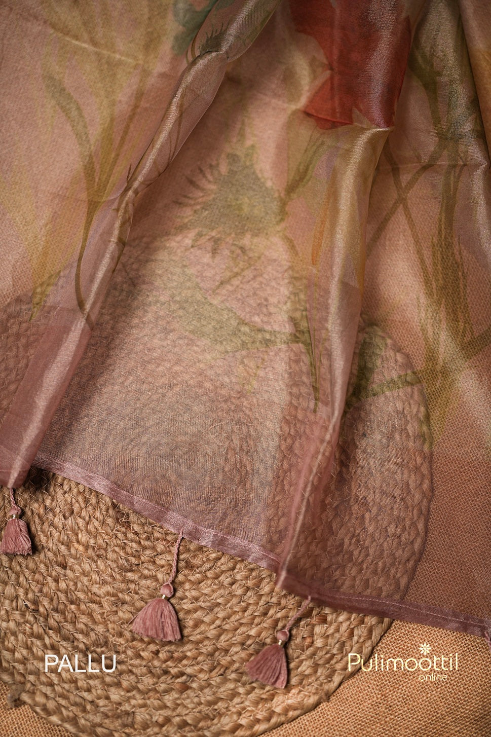 Onion Colour Silver Tissue Organza Fancy Saree