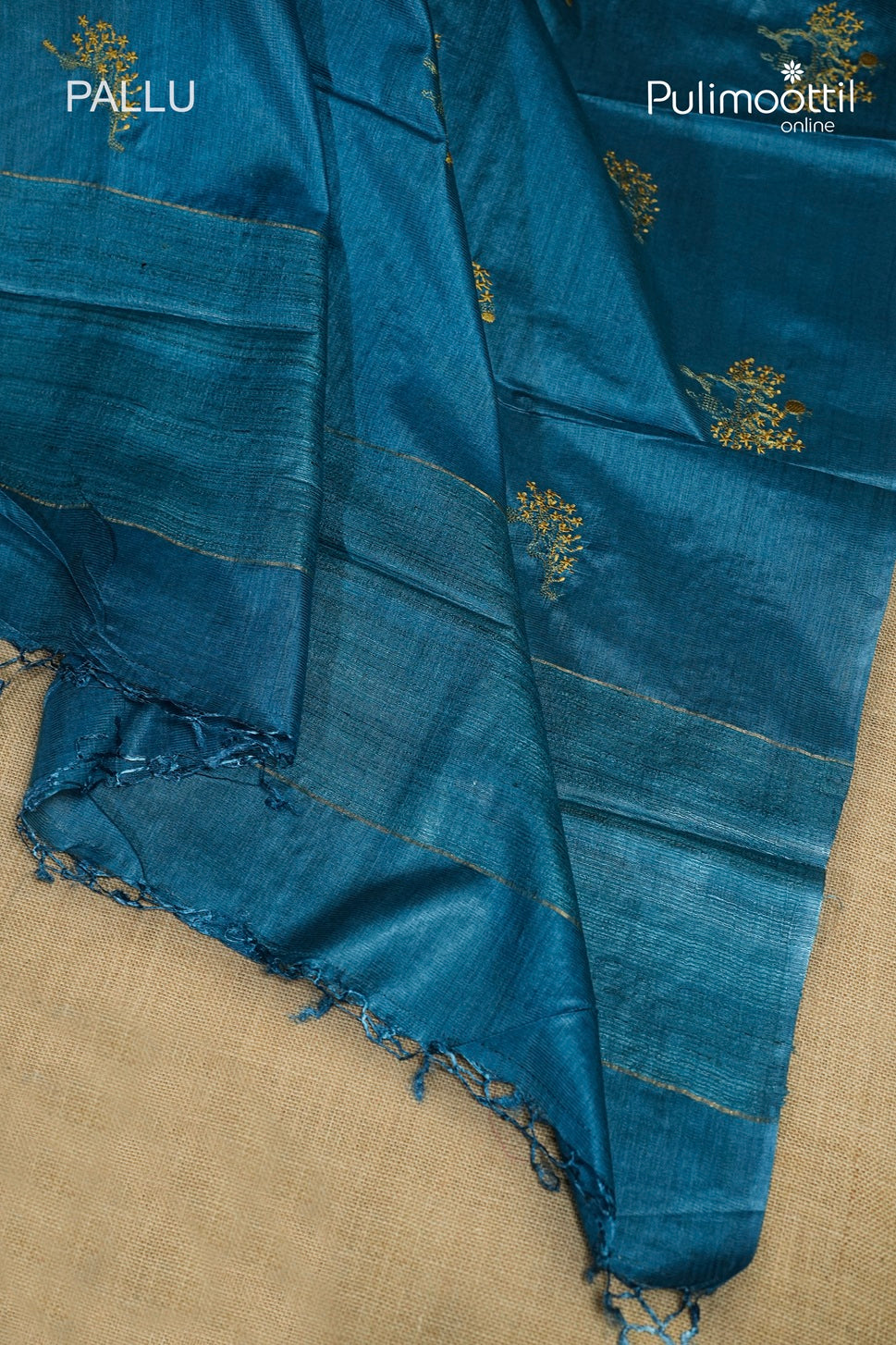 Dark Sky Blue Colour Tussar Silk Saree