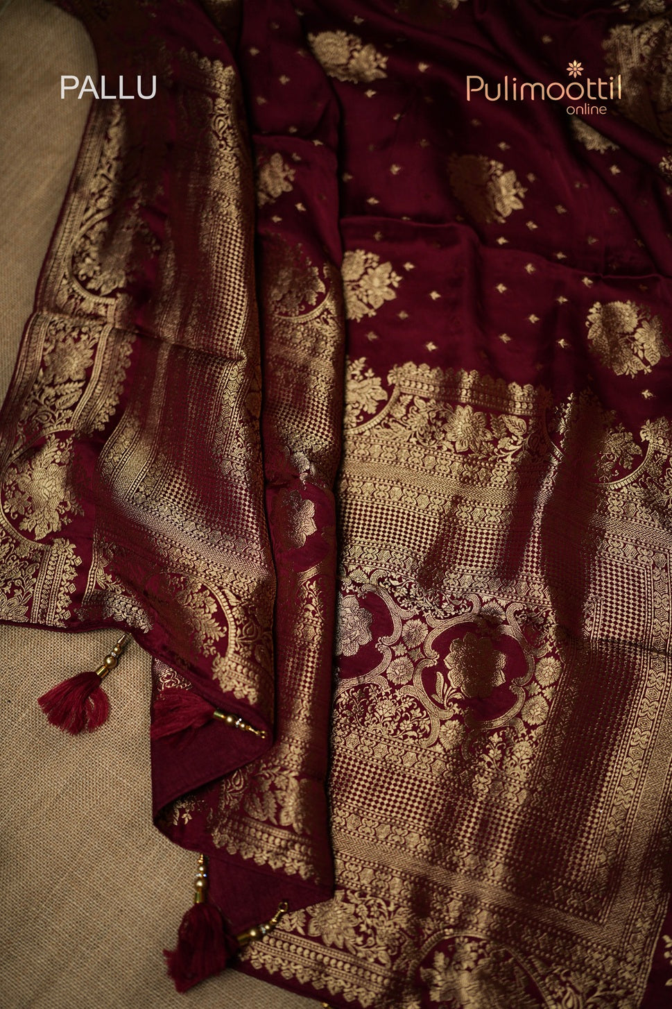 Maroon Colour Satin Crepe Banarasi Saree