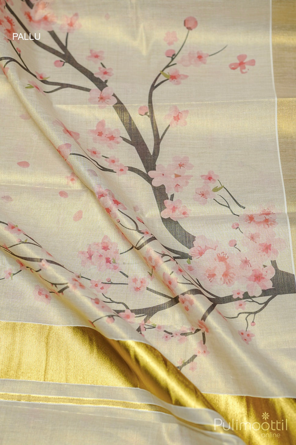 Kerala Golden Tissue Printed Set Saree.