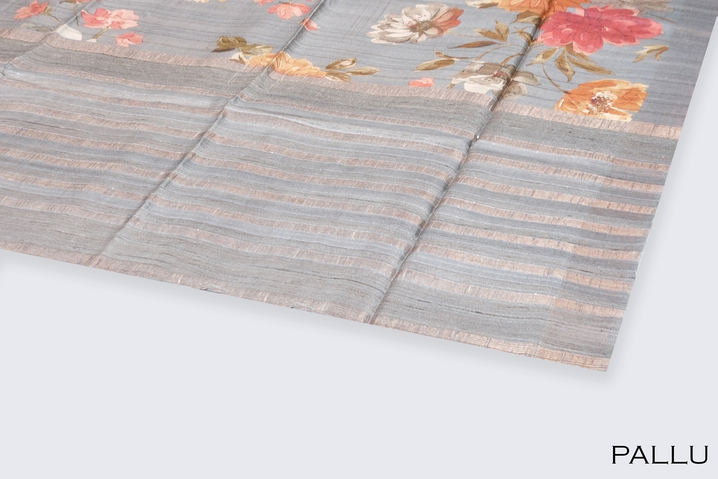 Mushroom grey color pure Tusser silk saree.