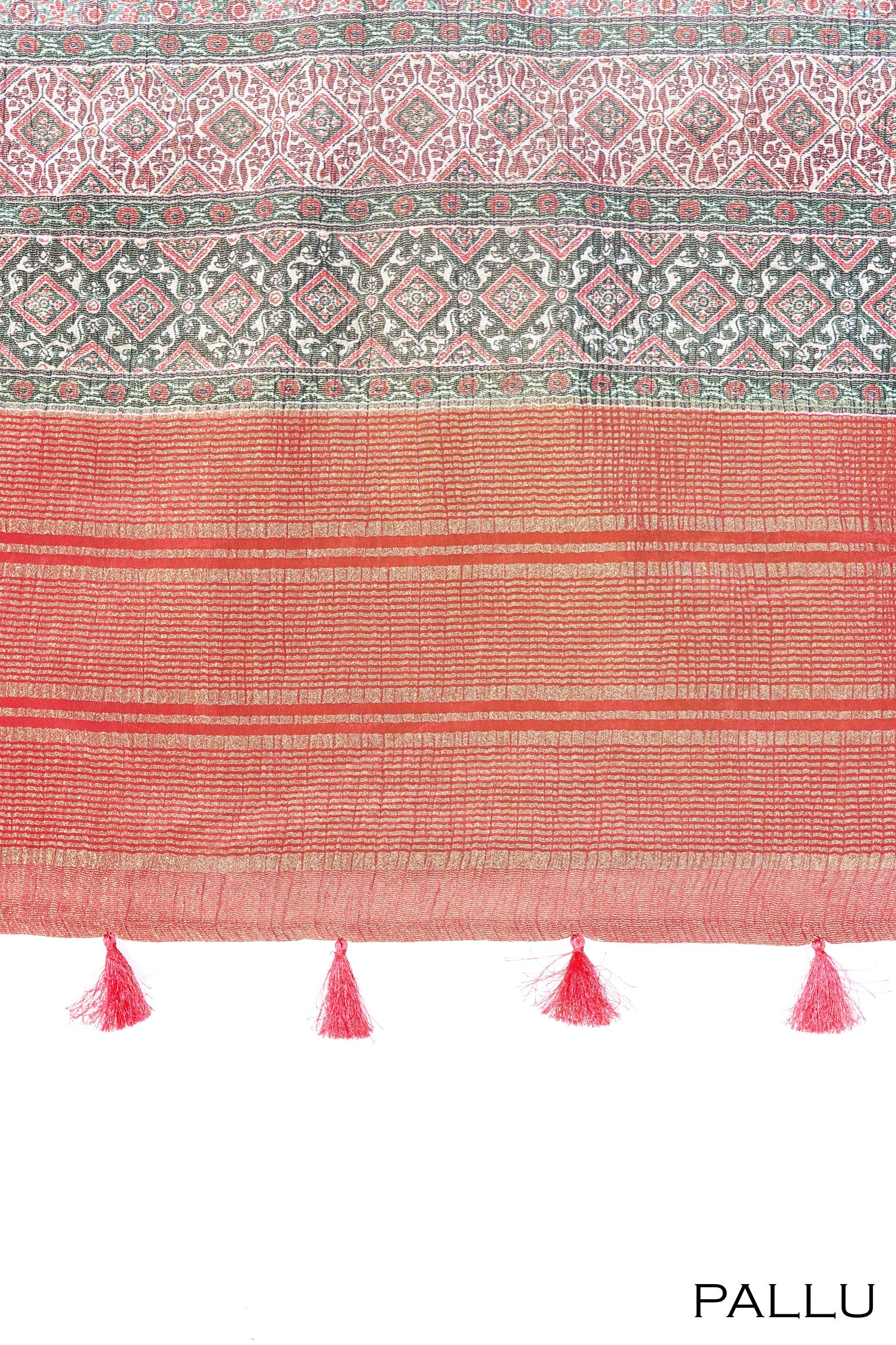 Green color Banarasi crushed saree .