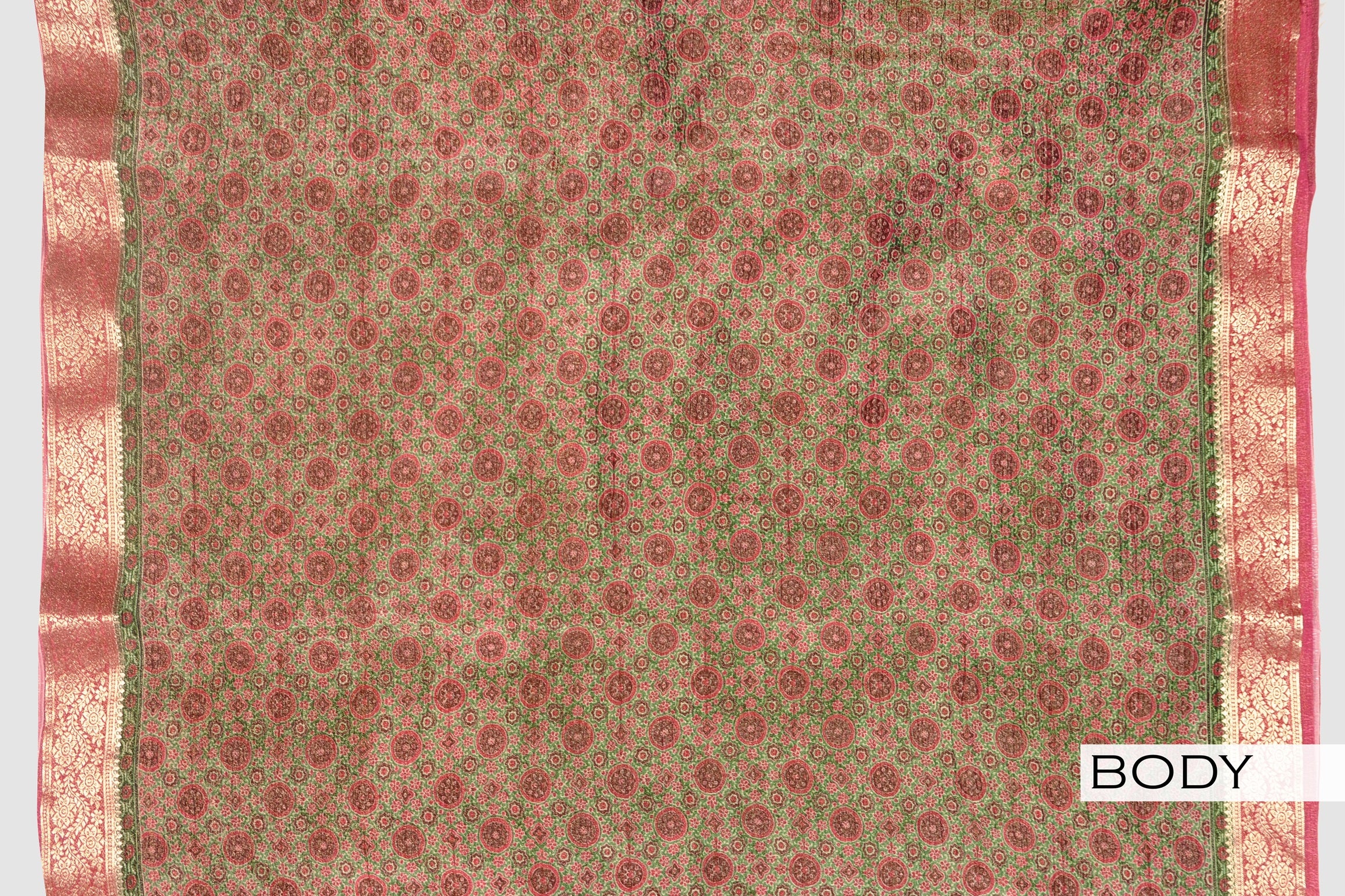 Green color Banarasi crushed saree .
