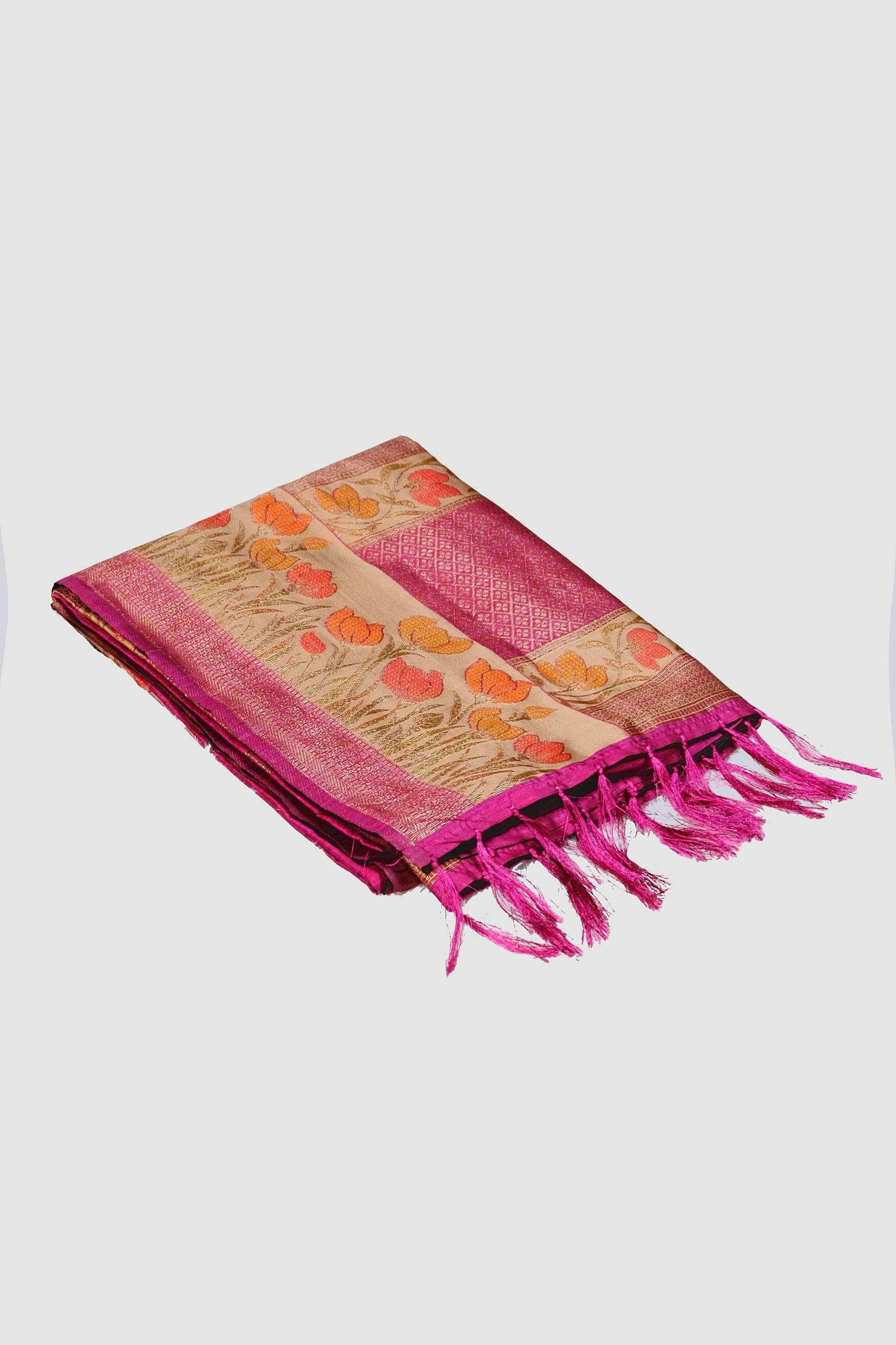 Magenta color tusser saree.