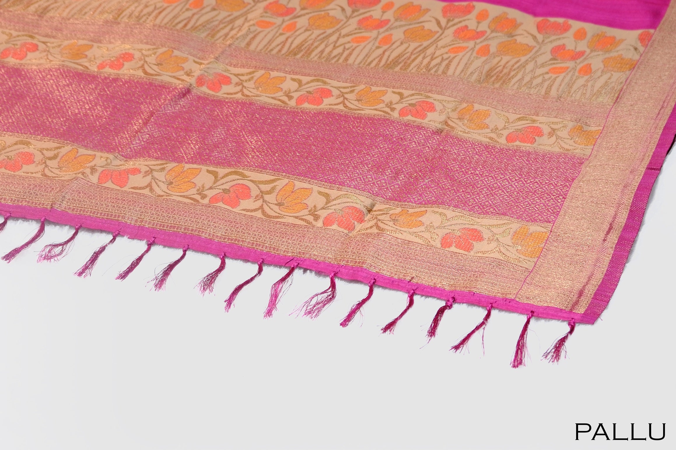 Magenta color tusser saree.