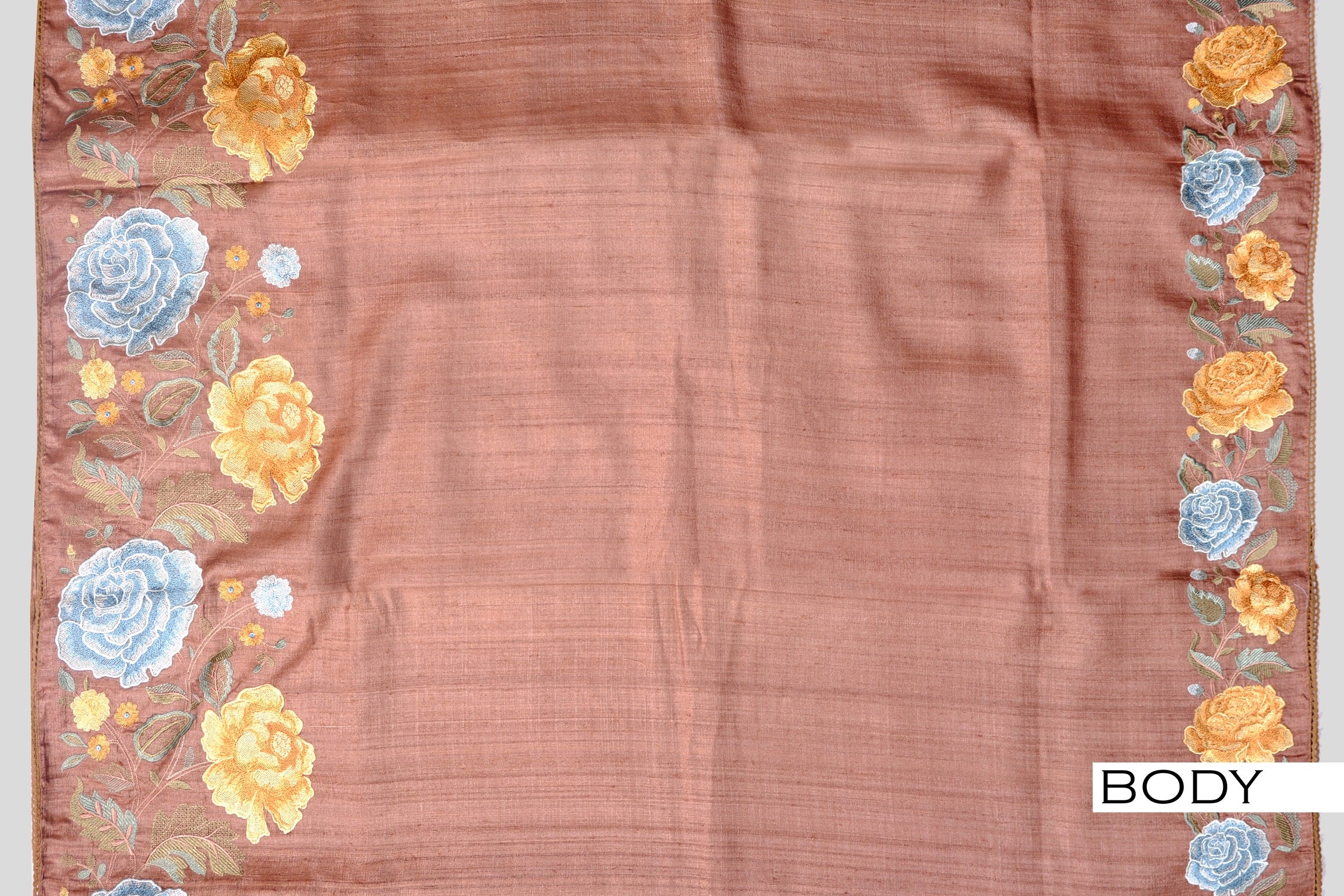 Brown color pure Tusser silk saree