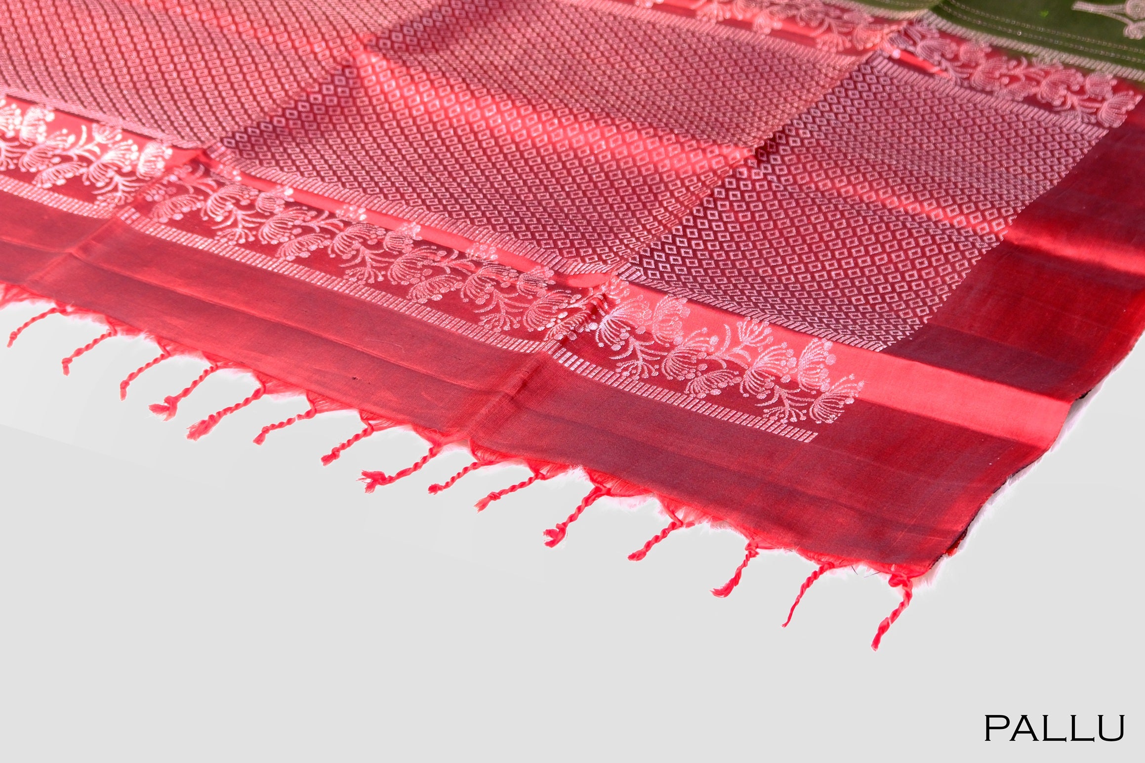 Parrot green & Red color pure soft silk saree.