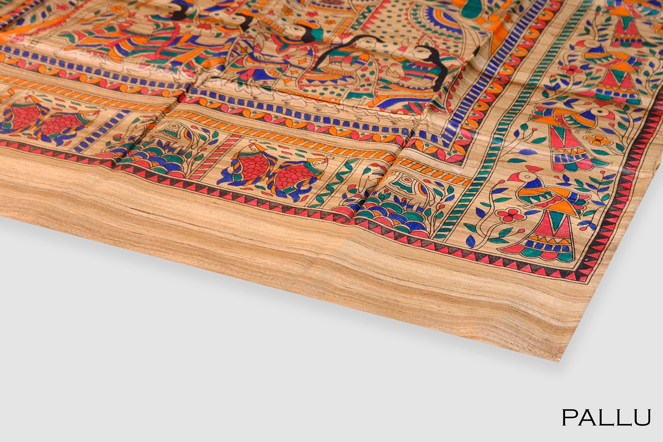 Chiku color Madhubani print jute silk saree