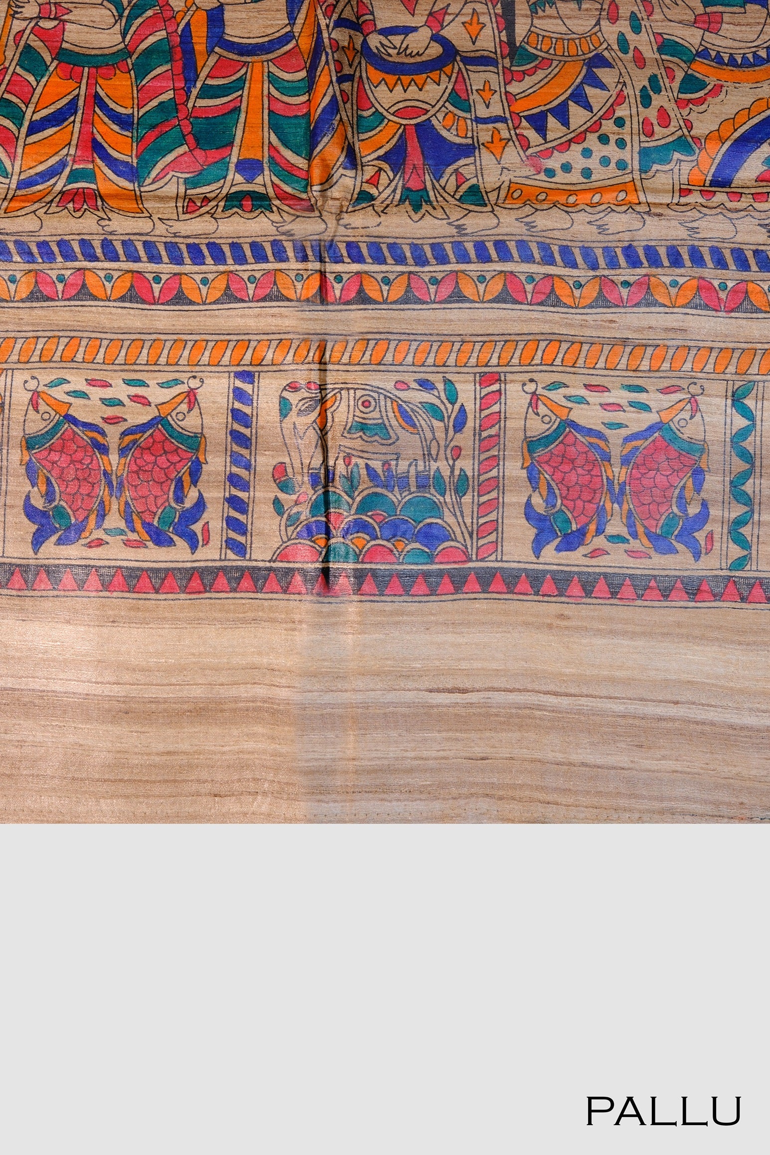 Chiku color Madhubani print jute silk saree