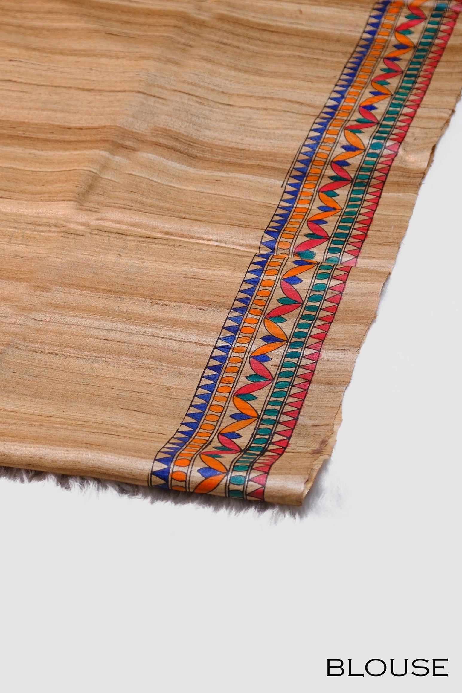 Chiku color Madhubani print jute silk saree