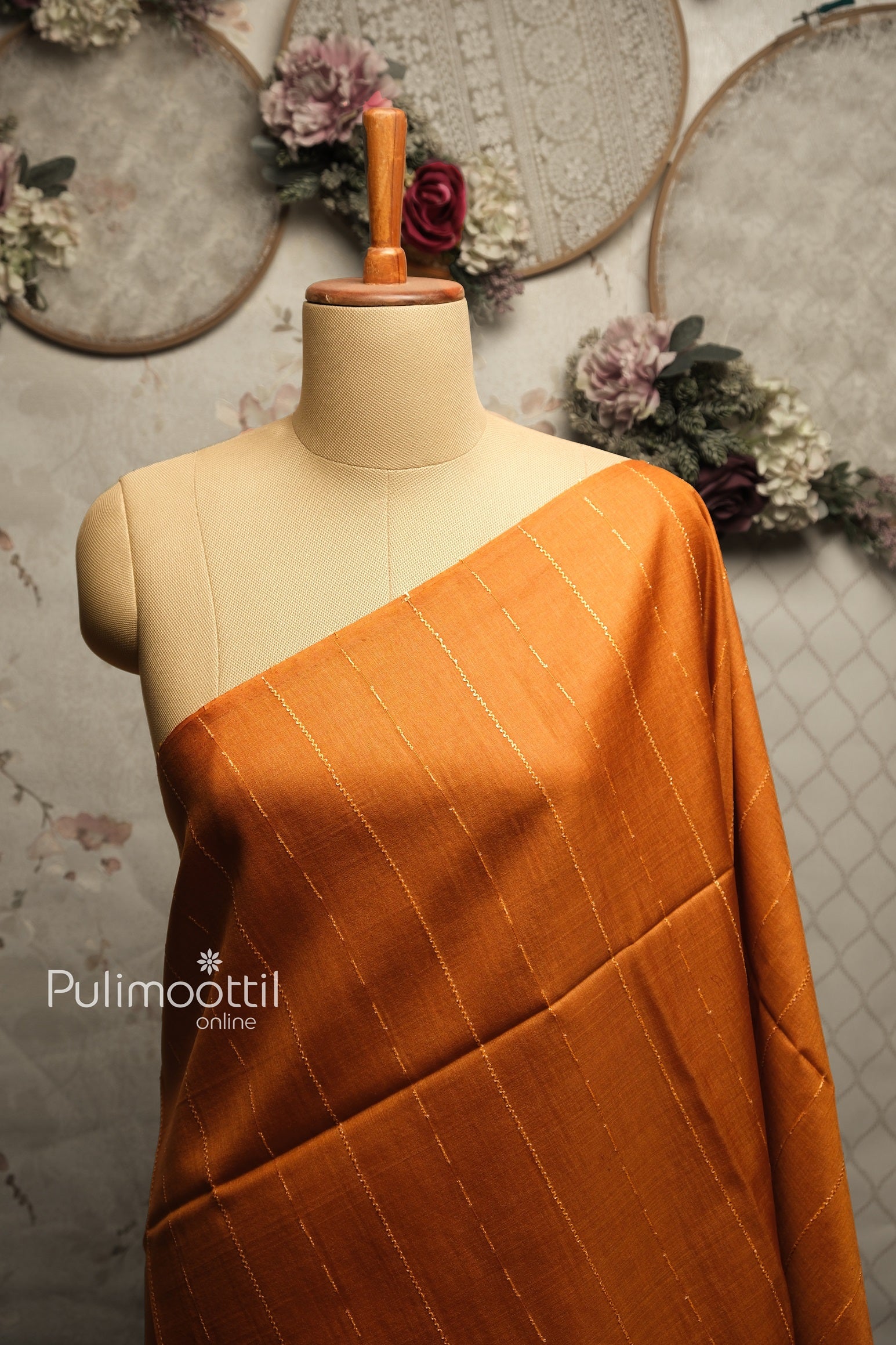 Golden yellow color Tusser silk saree