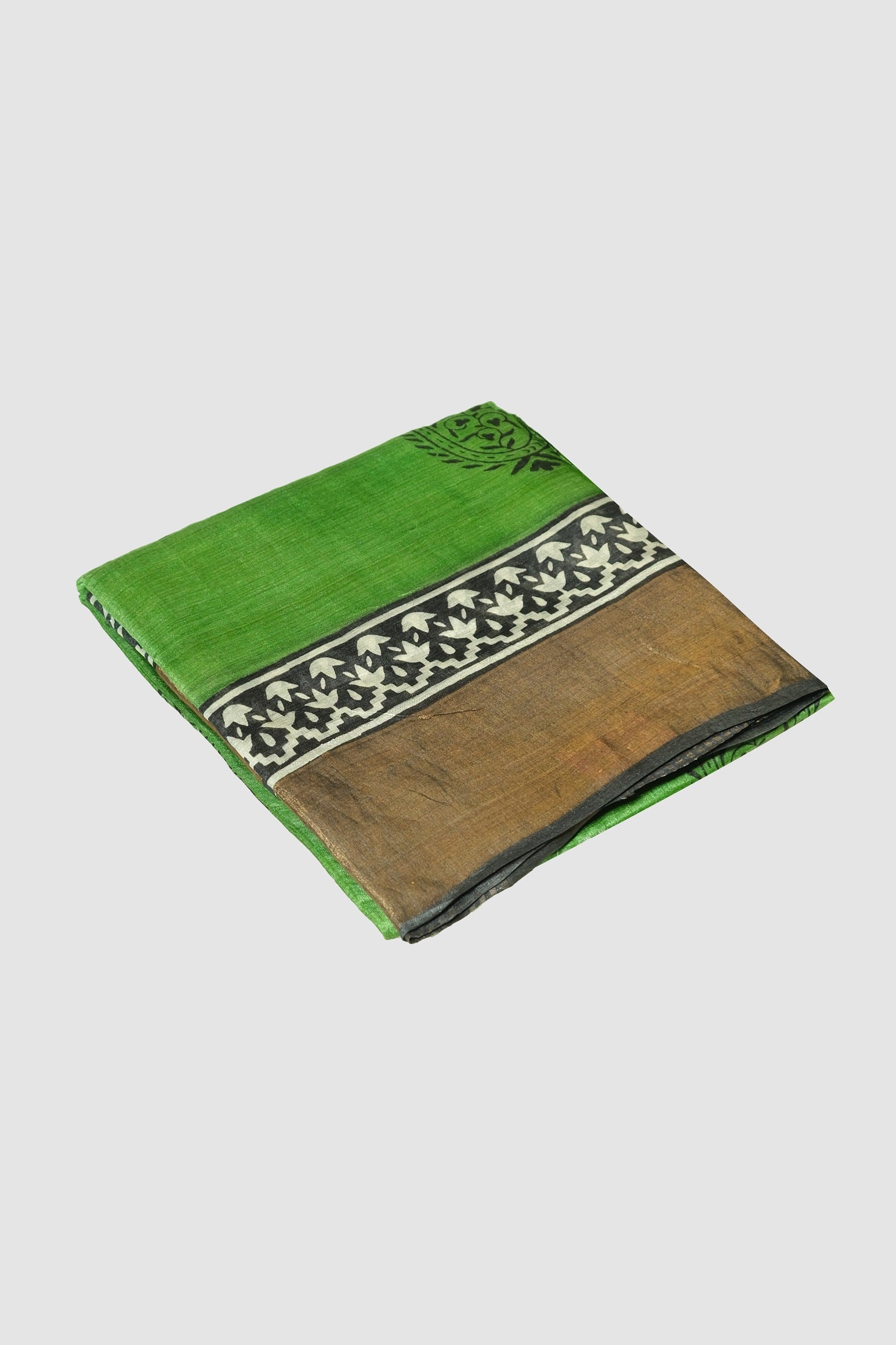 Green color pure Tusser silk saree.