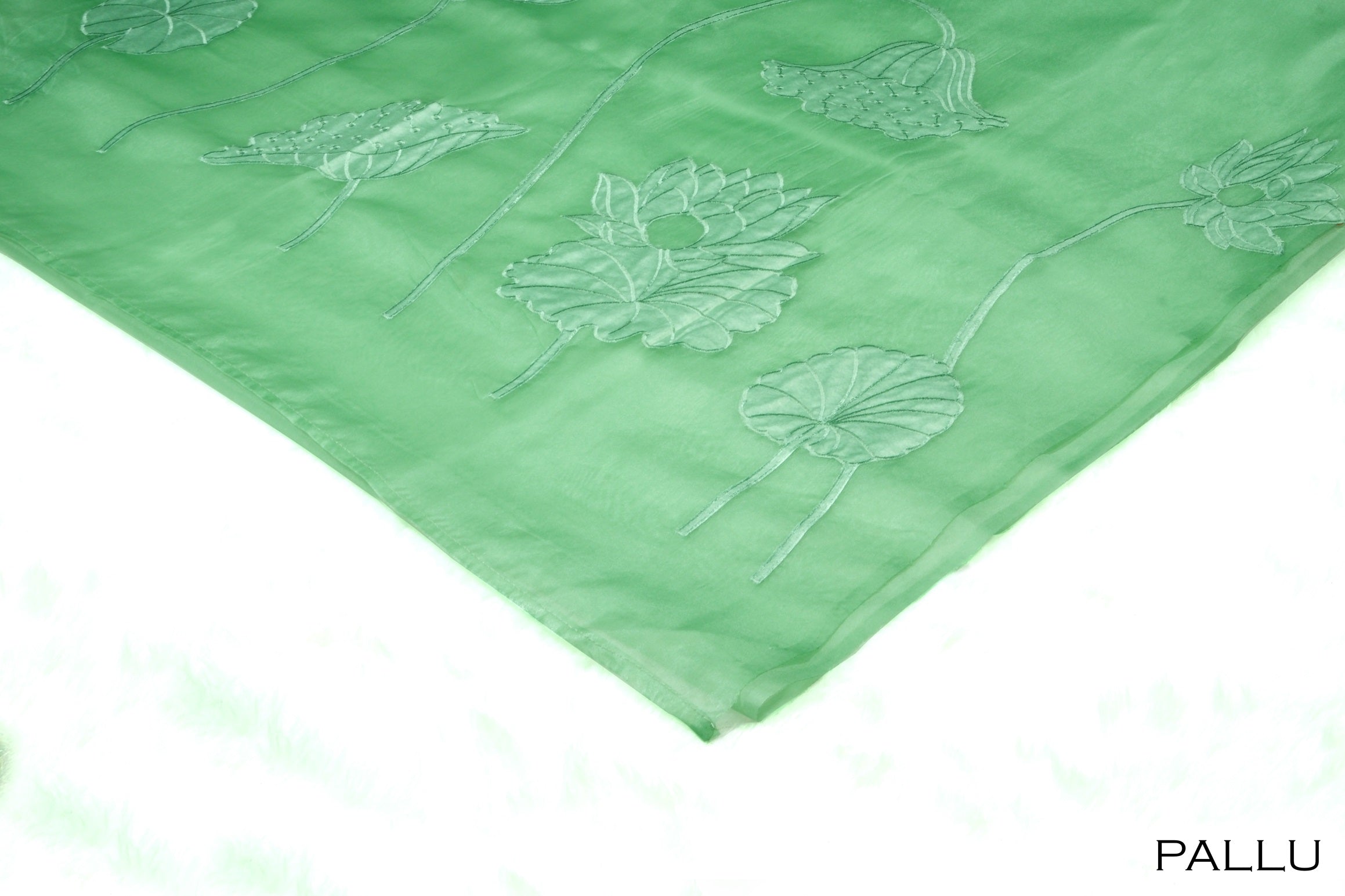 Pastel green color organza saree.