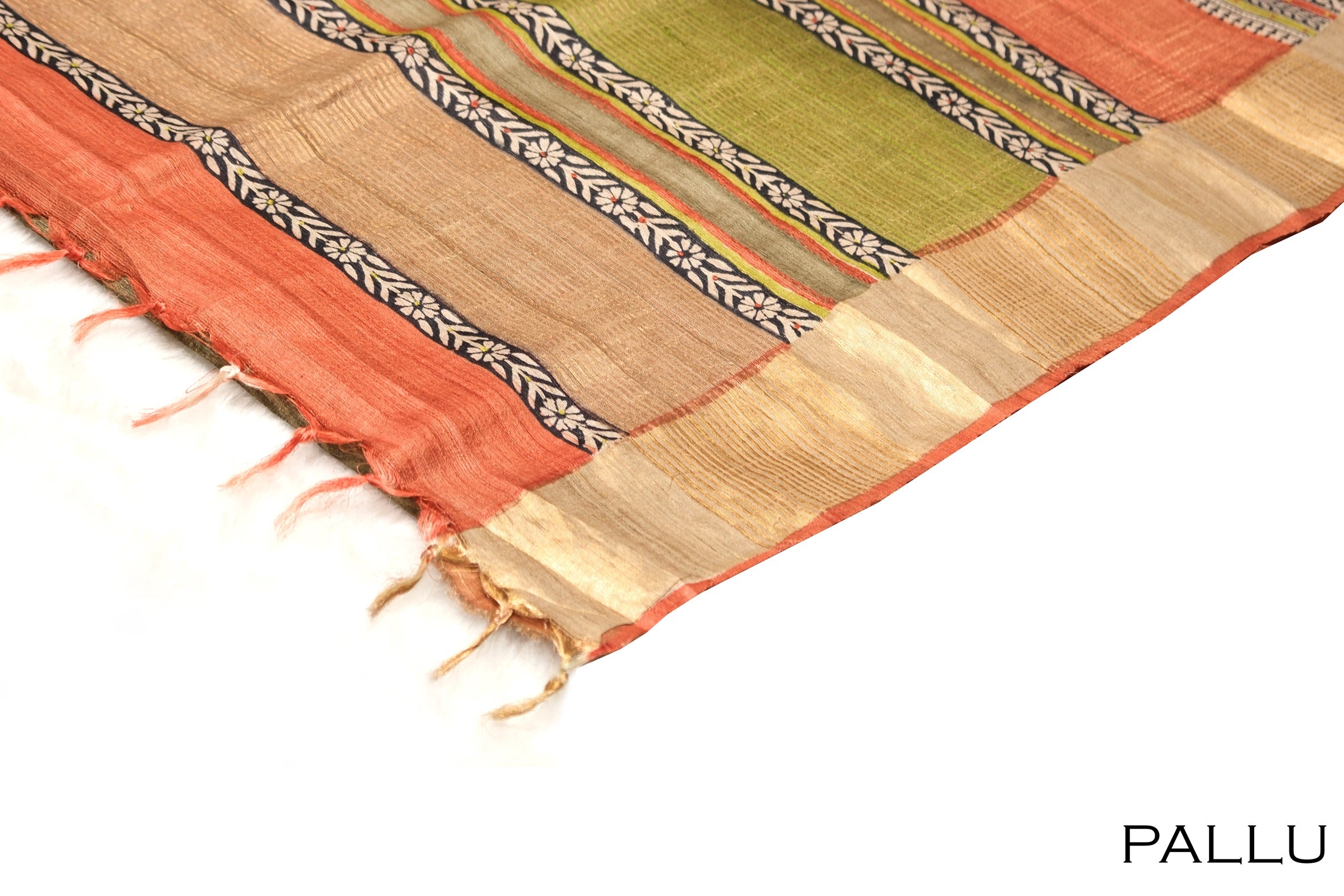 Olive green color pure jute silk saree.