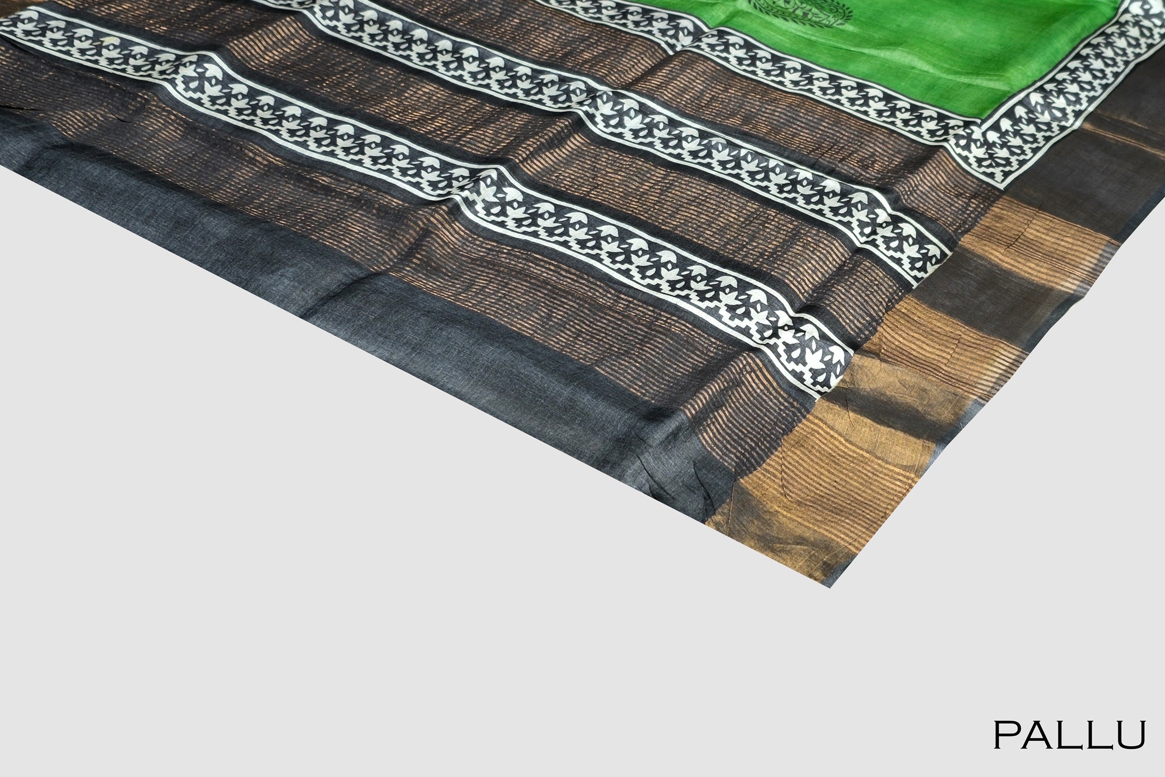 Green color pure Tusser silk saree.