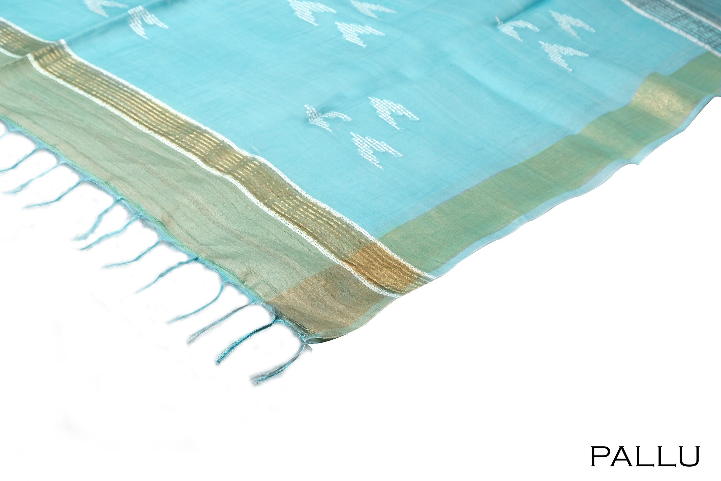 Teal blue color jute silk saree.