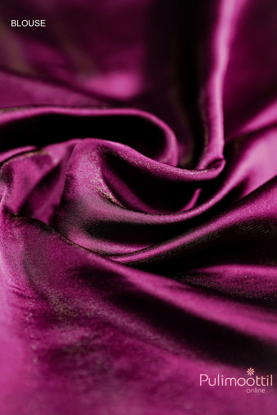 Plain purple Banarasi silk blouse fabric with soft, glossy finish – designed to complement Uppada Banarasi saree with zari border.