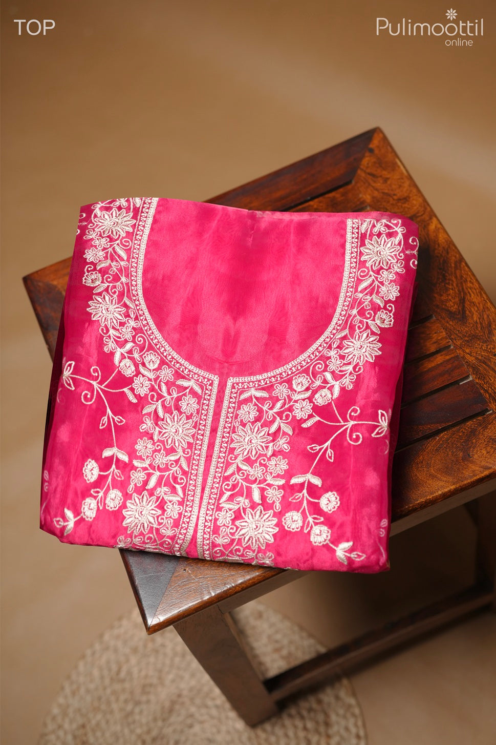 Rani Pink Organza Unstitched Salwar Set