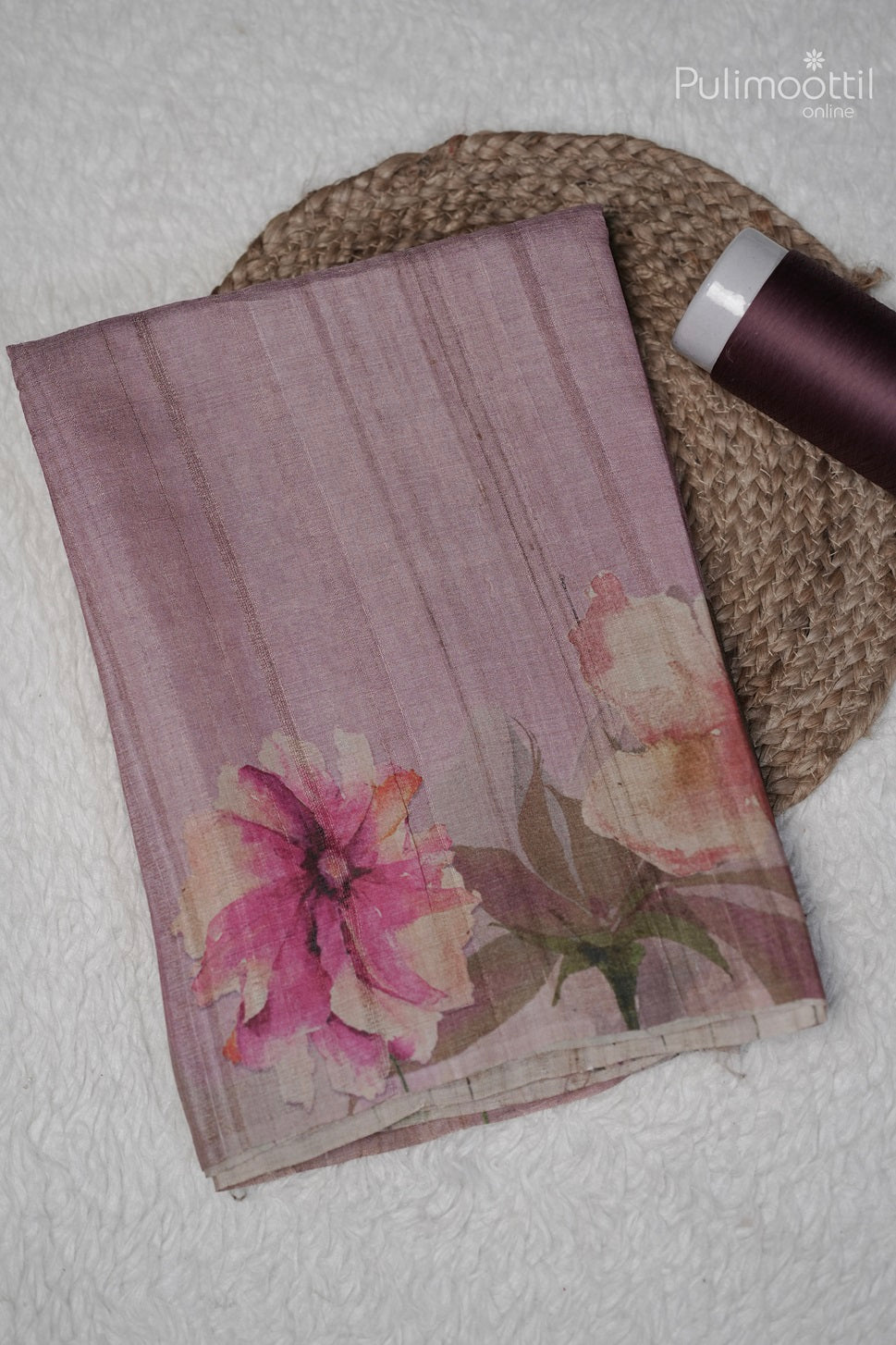 Pastel Onion Colour Printed Tussar Silk Saree