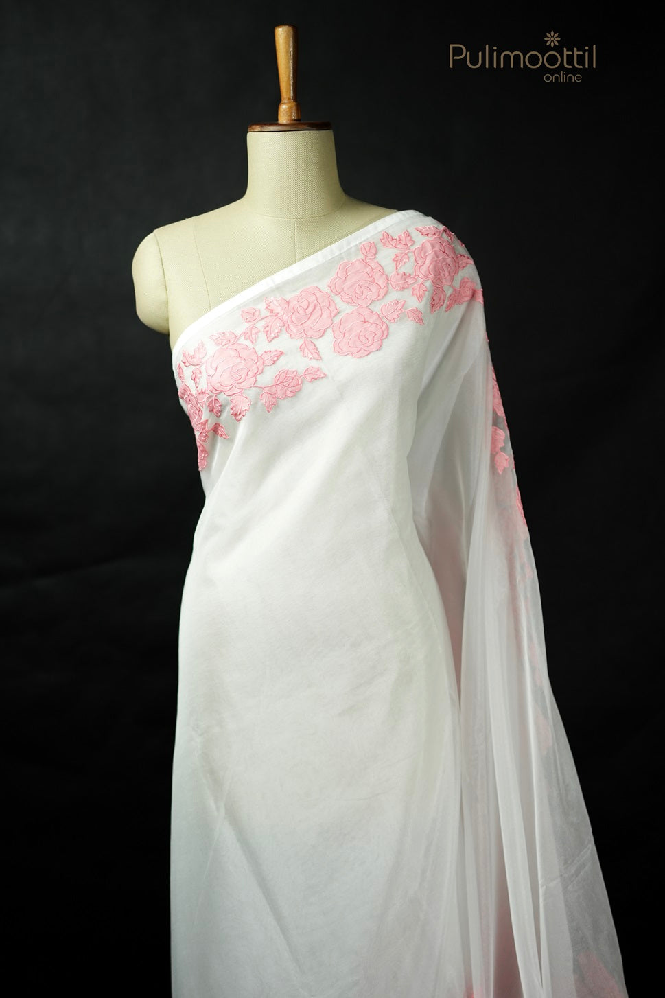 White Colour Organza Fancy Saree.