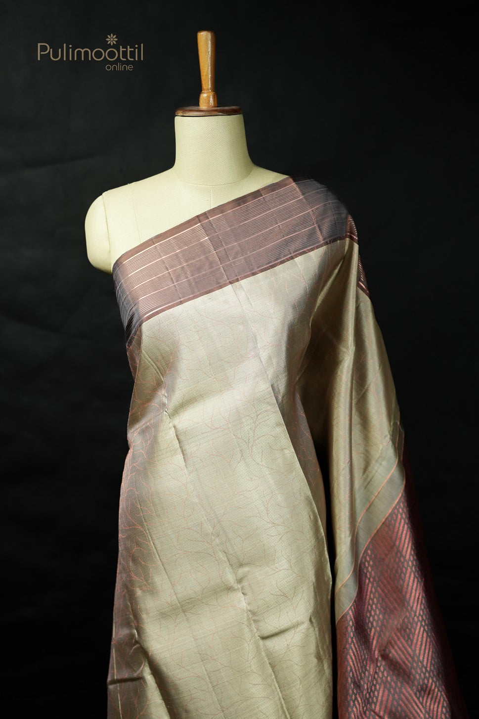 Light Olive Green Colour Kanchipuram Designer Saree