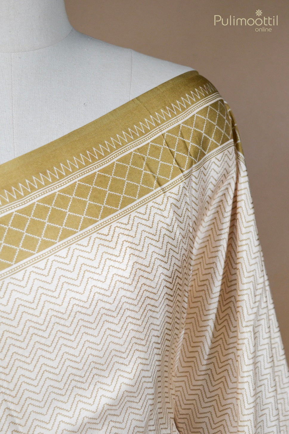 Ivory Colour Pure Silk Saree