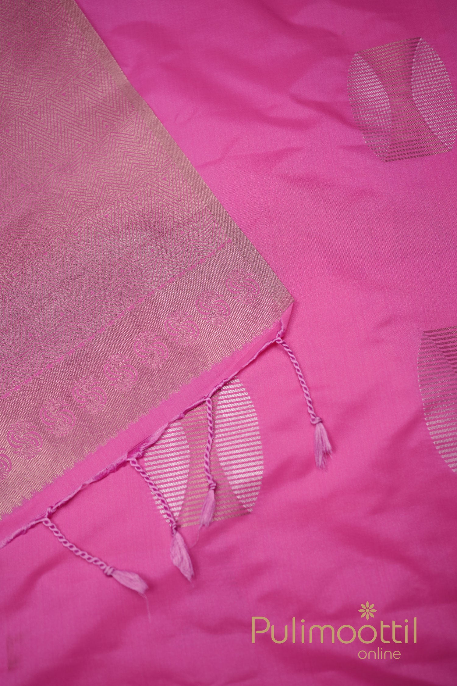 Hot Pink color semi silk saree.