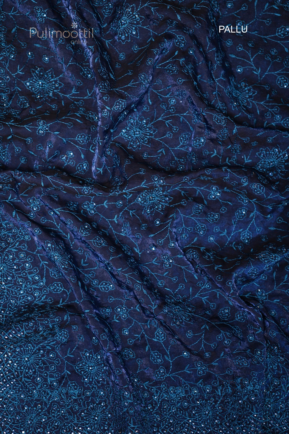 German Blue Colour Velvet Organza Embroidey Saree