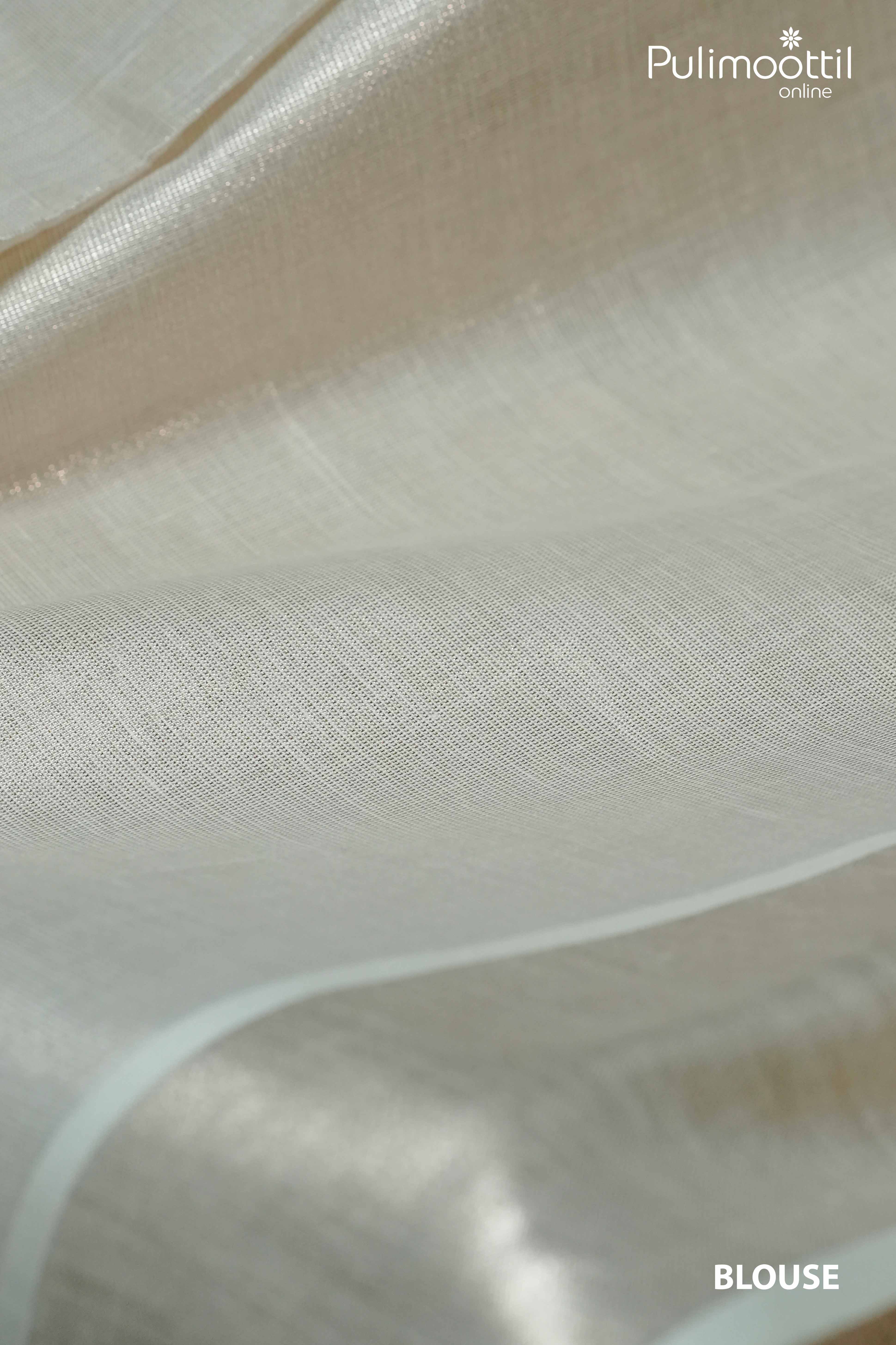 Plain blouse piece with silver tissue border of Kerala tissue saree