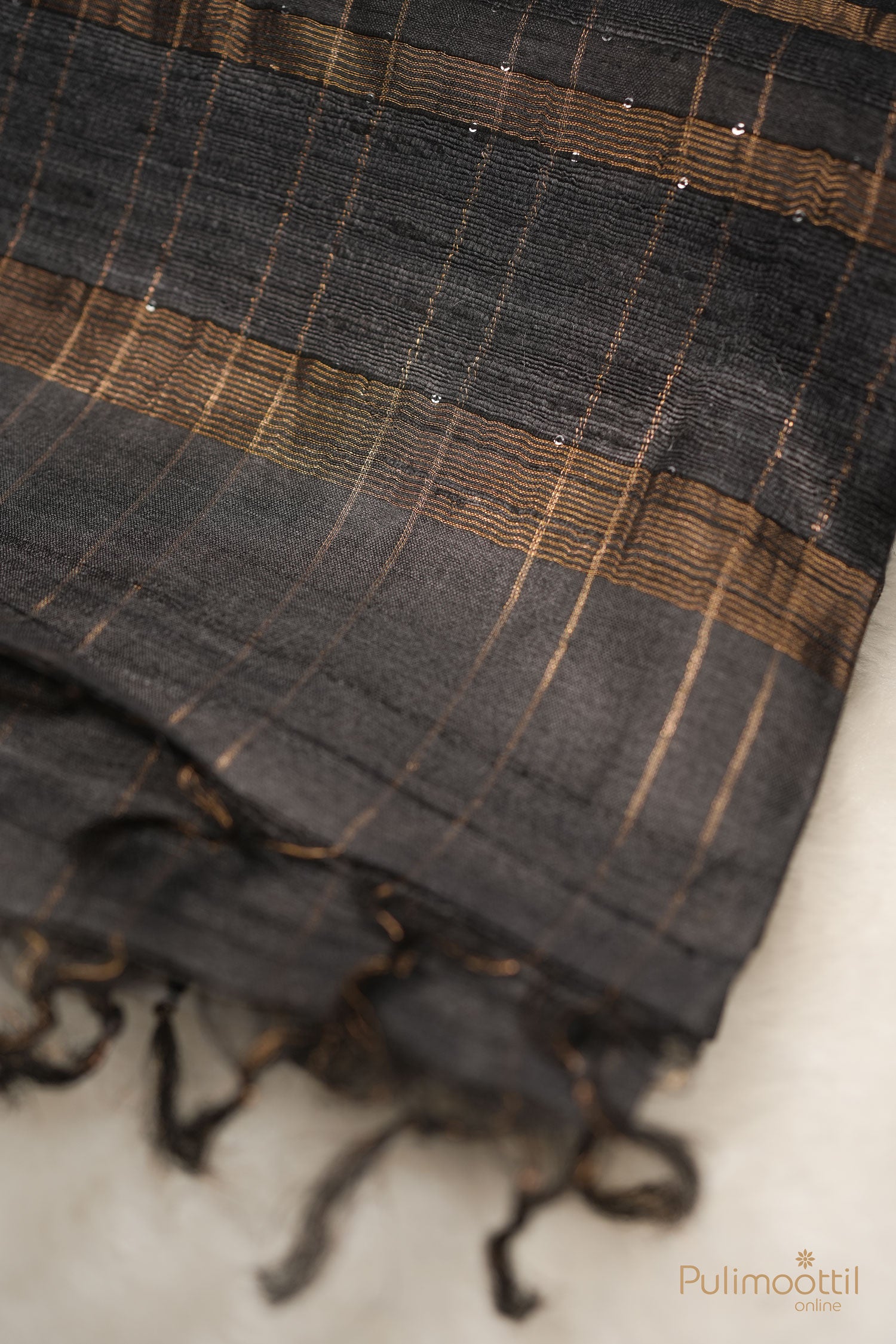 Greyish Black color Tussar silk saree