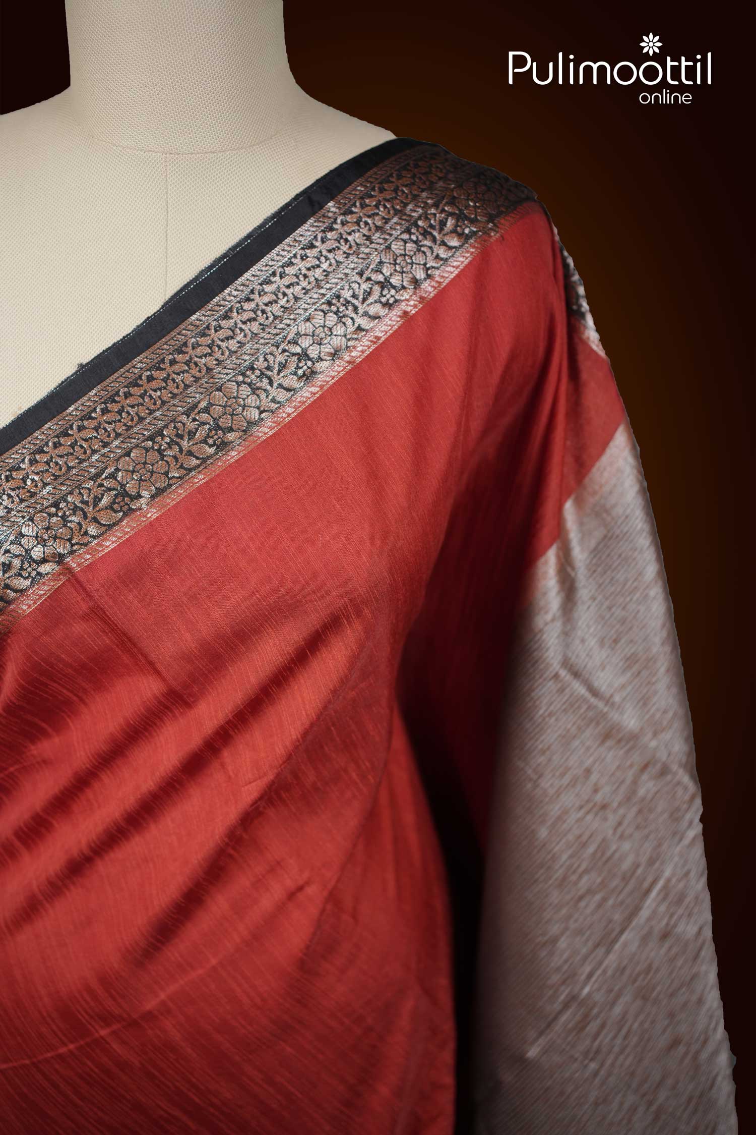 Burned Orange Colour Semi Jute Saree.