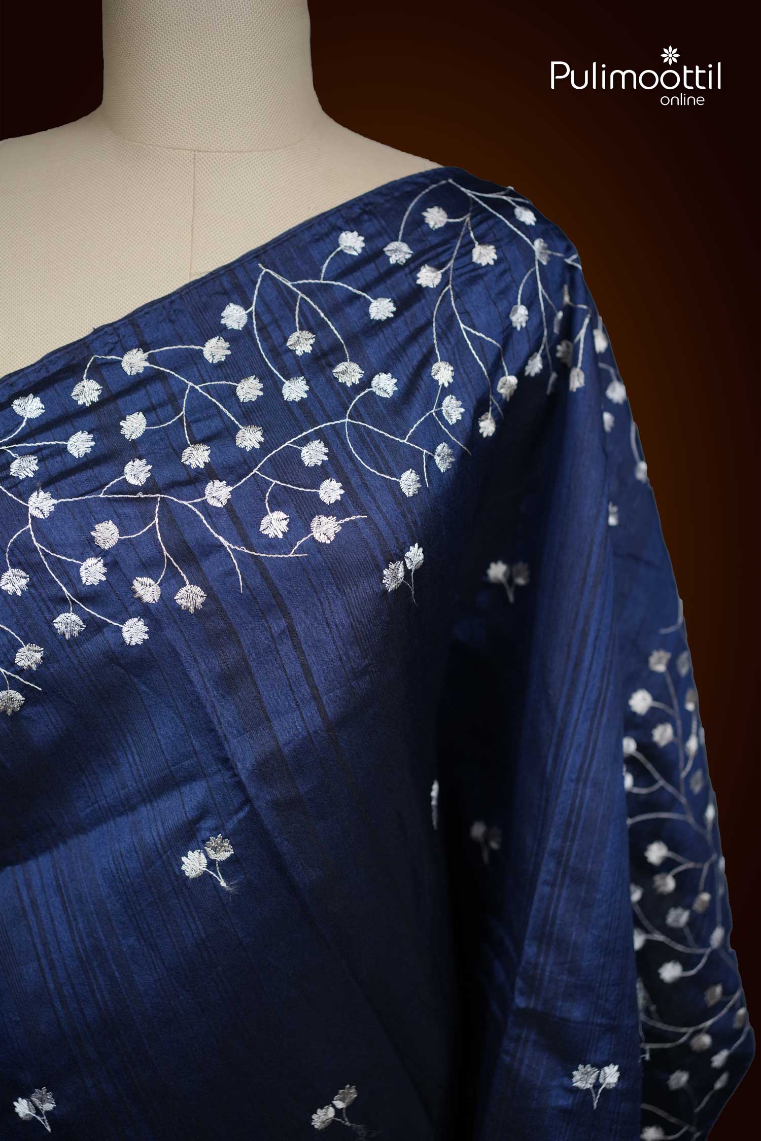 Navy Blue Semi Tussar Saree.