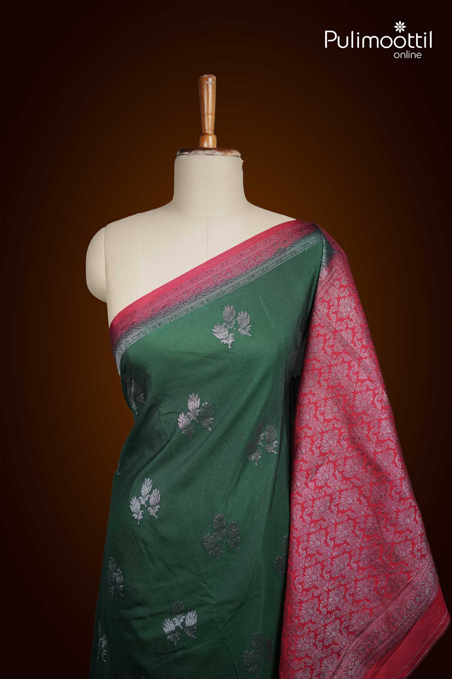 Bottle Green Colour Banarasi Saree.